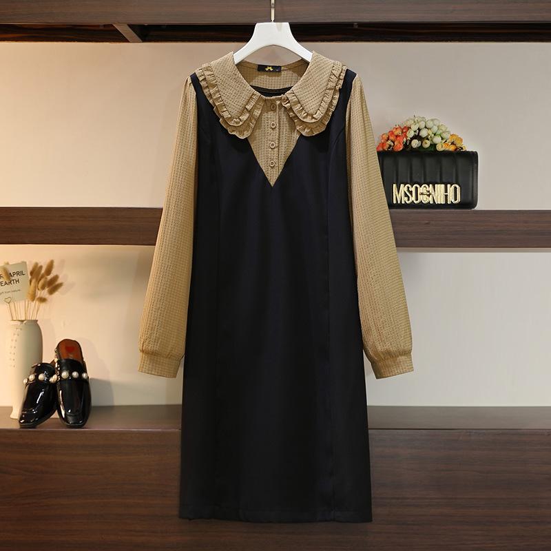 Spring and Autumn Women's Dress Plus Size Doll Collar Temperament Splicing Dresses