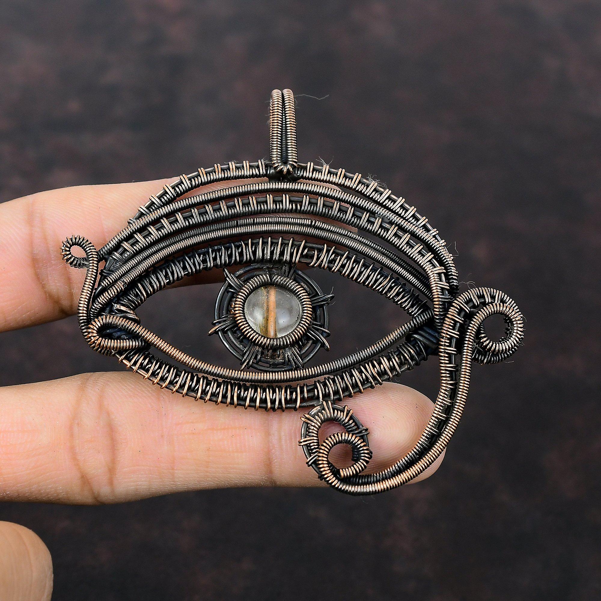 Подвеска из золотого рутила, подвеска из медной проволоки, оригинальное ювелирное изделие из драгоценных камней, ювелирное изделие из меди ручной работы, элегантный кулон от сглаза, подарок на помолвку