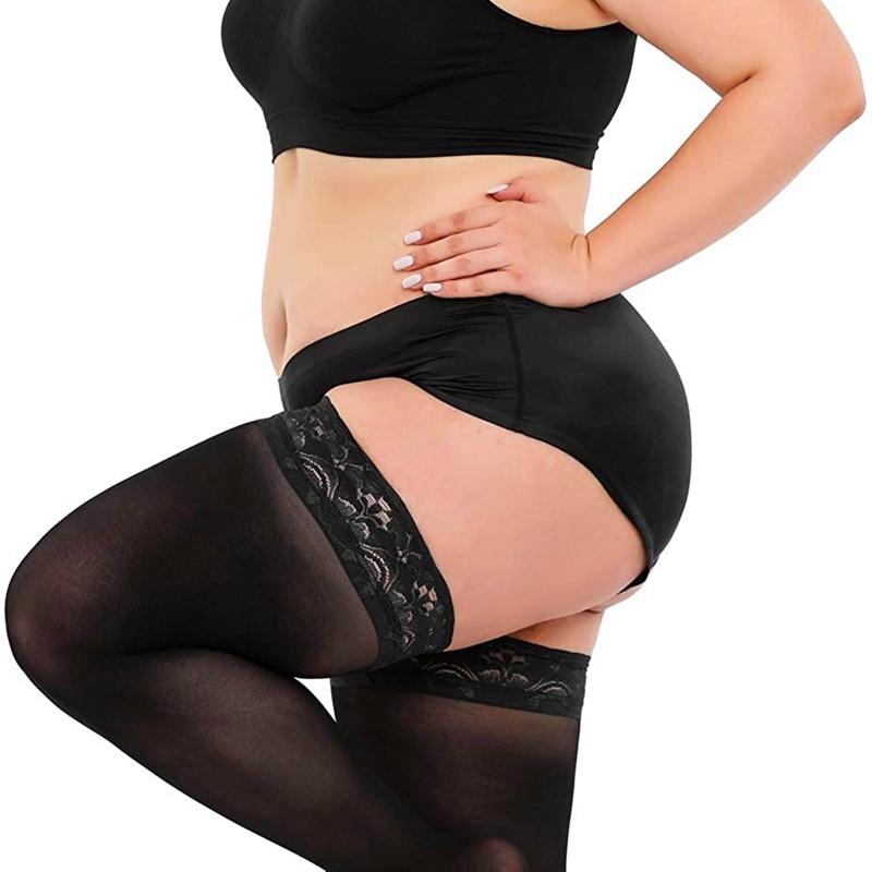 Plus Size Female Lace Stockings with Anti-slip Black Over Knee Silk High Long Tube Socks for Women Girl Office Lady