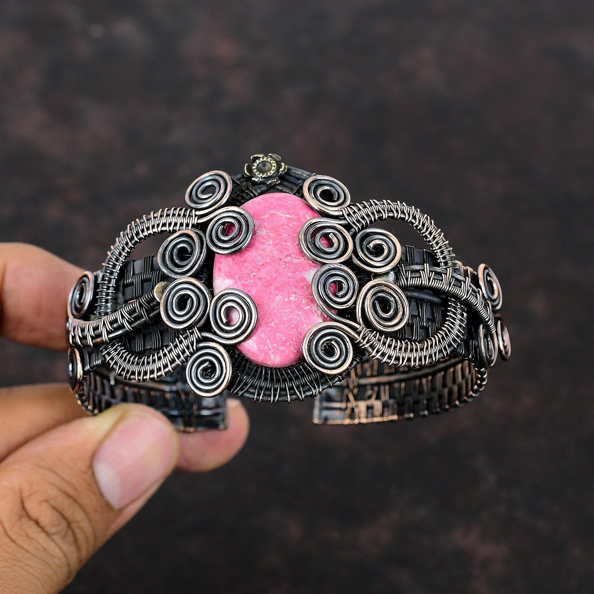 Браслет Thulite, ювелирные изделия из медной проволоки, регулируемый браслет-манжета, браслет ручной работы, ювелирные изделия из драгоценных камней, браслет из медной проволоки, подарок для него