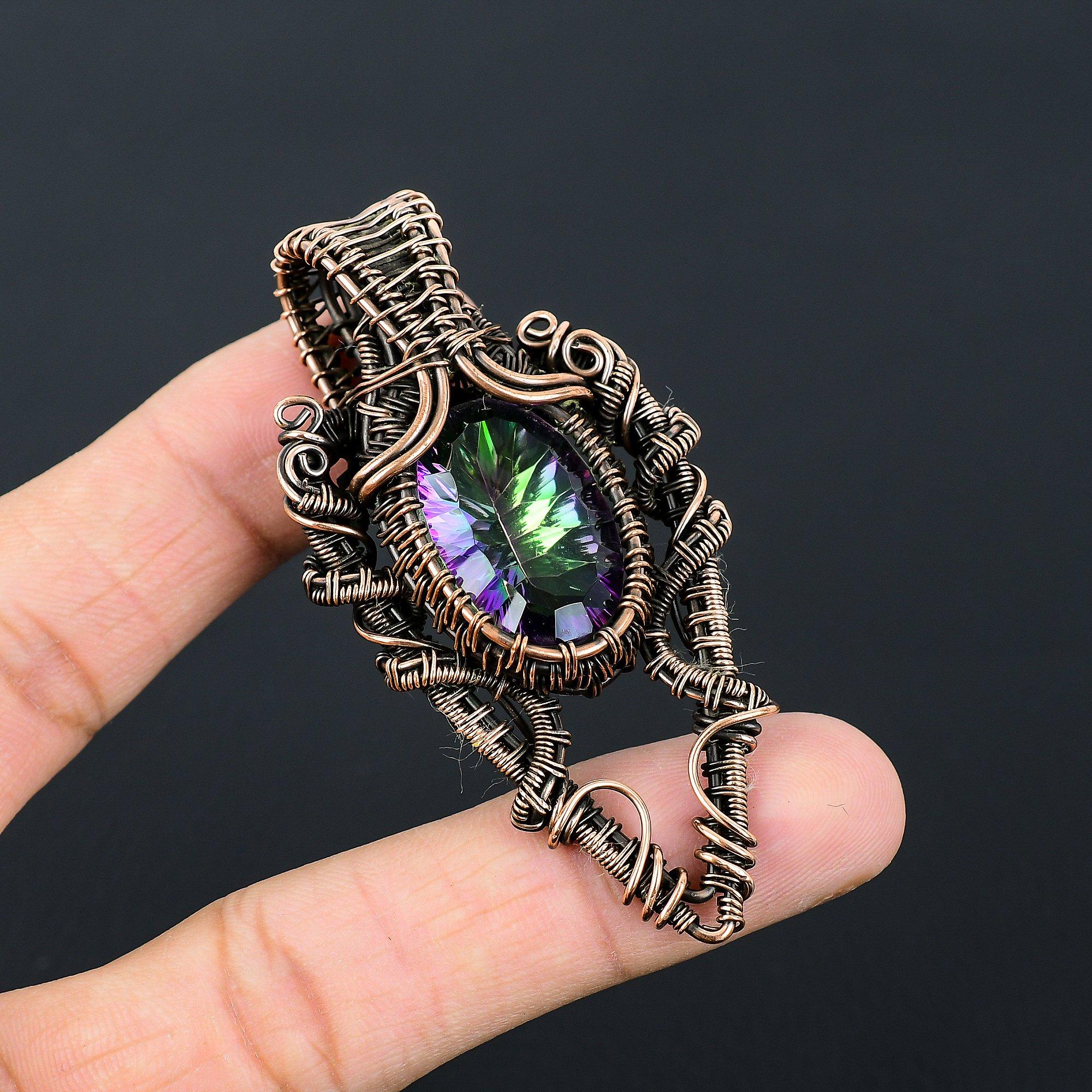Удивительный мистический топаз драгоценный камень ручной работы медная проволочная обертка ювелирное украшение кулон для любви