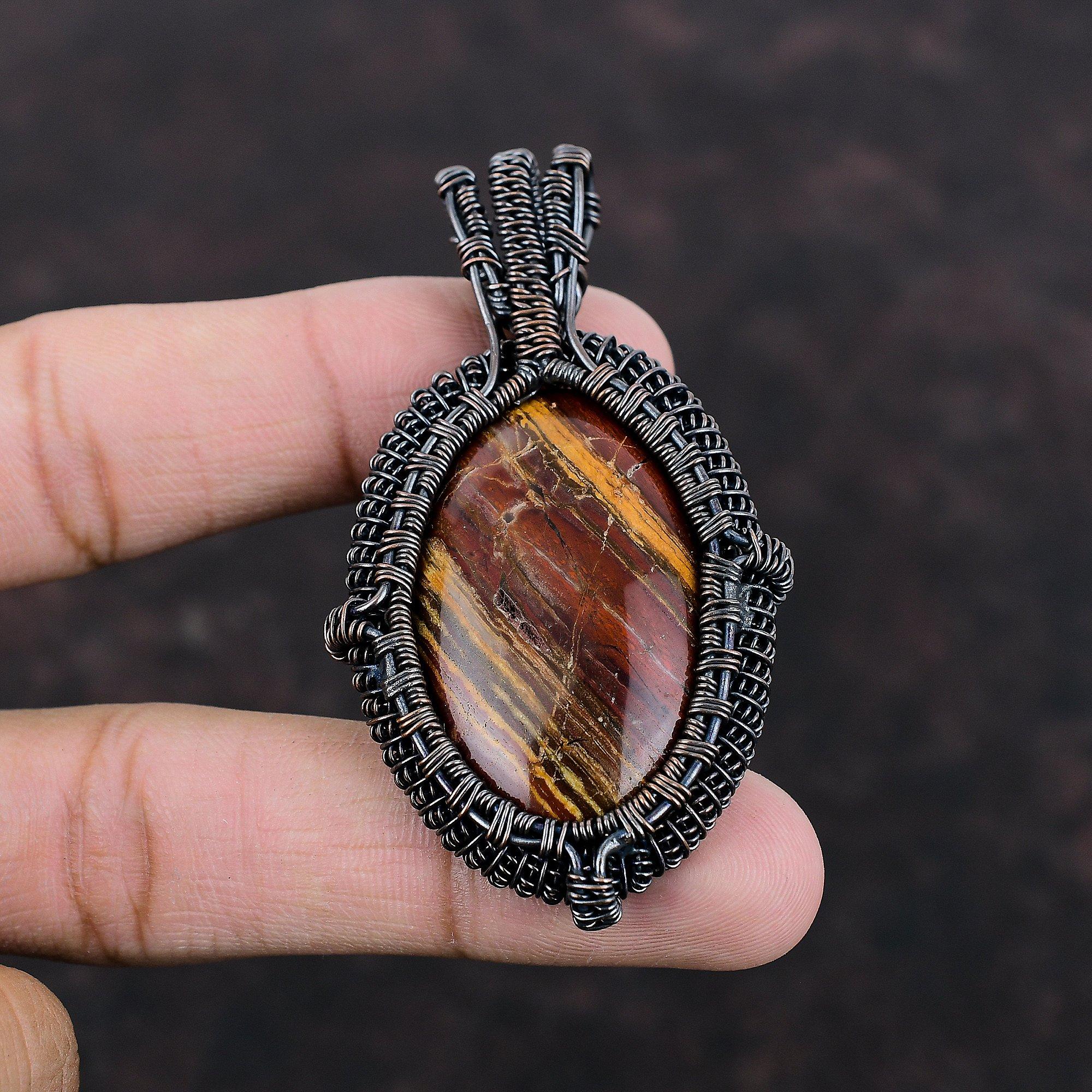 Кулон из красной змеиной яшмы, кулон из медной проволоки, антикварные медные украшения, оригинальный кулон с драгоценными камнями, ювелирные изделия ручной работы из проволоки, подарок для нее