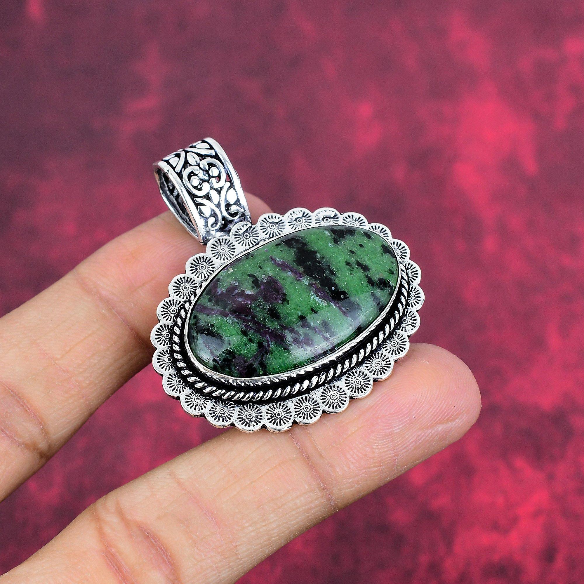 Подвеска с рубином в цоизите, драгоценный камень, кулон из цельного серебра 925 пробы, ручная работа, подвеска с камнем по дате рождения, подарок для него