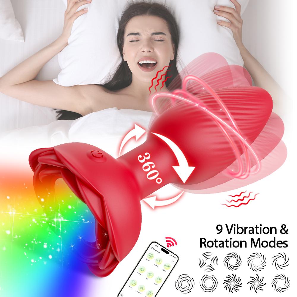 APP 360° Вращение Анальная пробка для мужчин и женщин Wiggle Rose Анальный вибратор для геев со светодиодной секс-игрушкой для взрослых для пар Секс-принадлежности