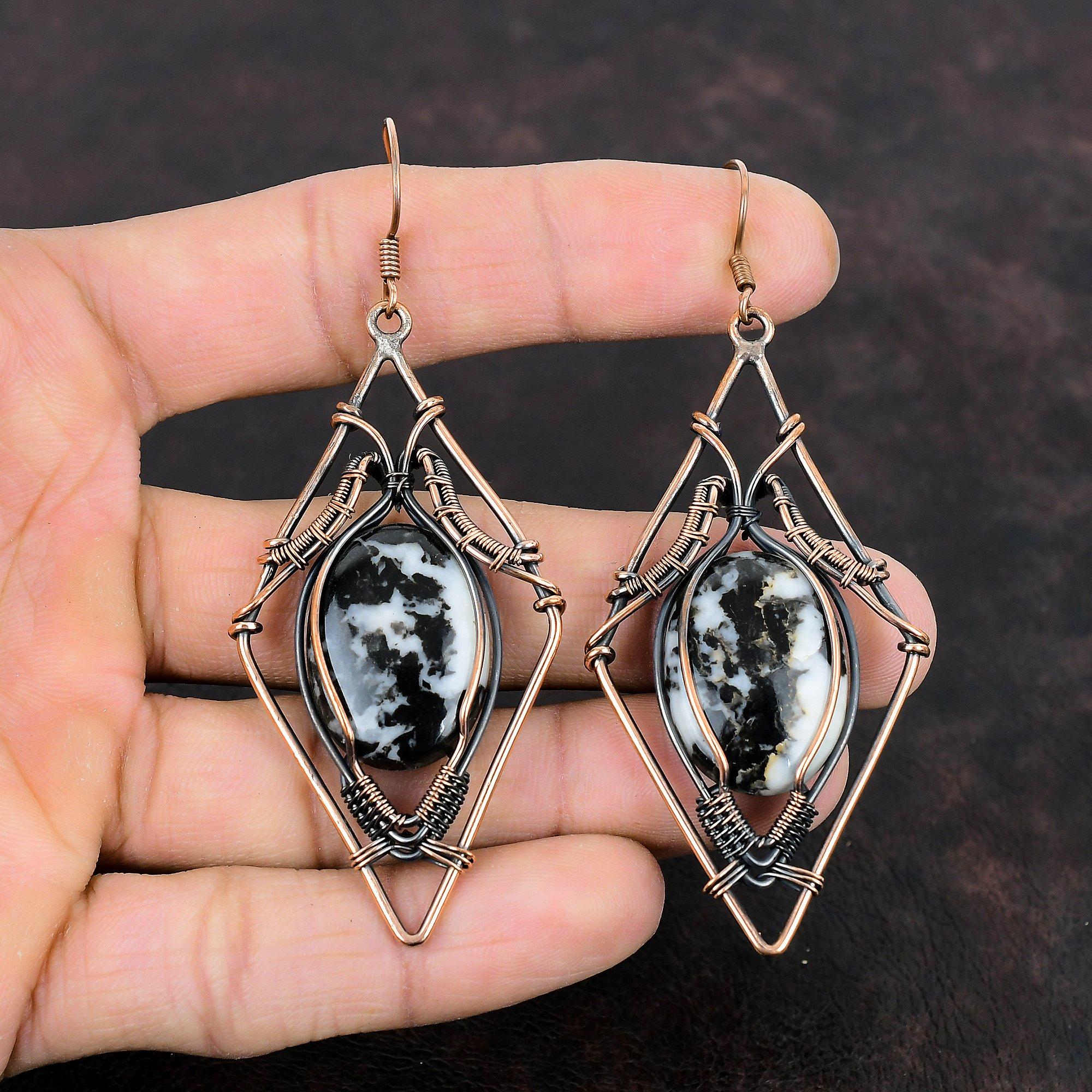 Серьги из бирюзы белого буйвола, серьги из медной проволоки, серьги с драгоценными камнями, красивые медные украшения ручной работы, висячие серьги, подарок для мамы