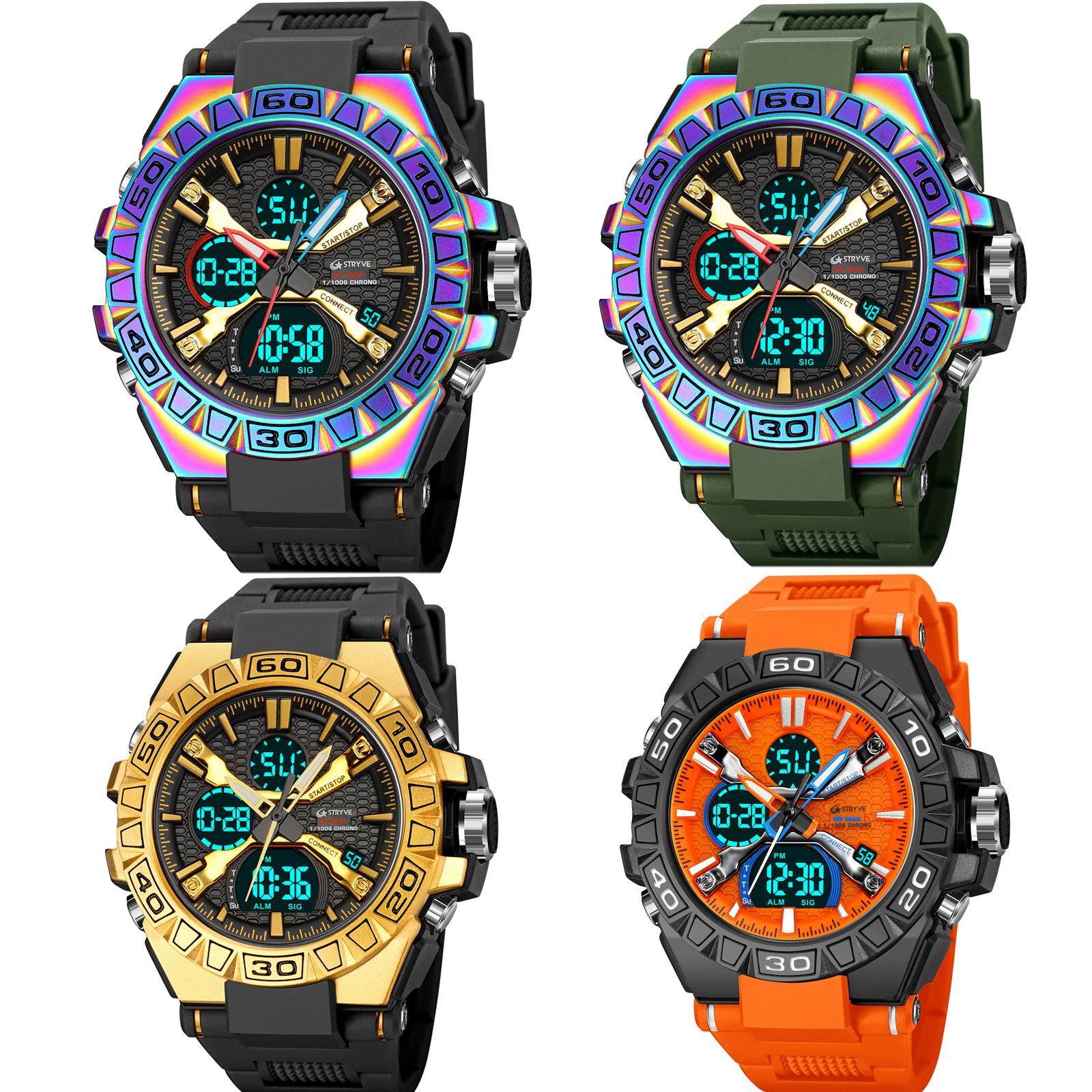 Мужские цифро-аналоговые часы Водонепроницаемые спортивные часы с двойным механизмом 5ATM