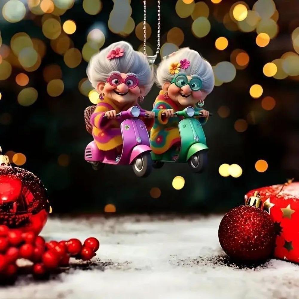 New 2D Flat Acrylic Flat Cartoon Grandma Pendant, Keychain Decoration Car Pendant