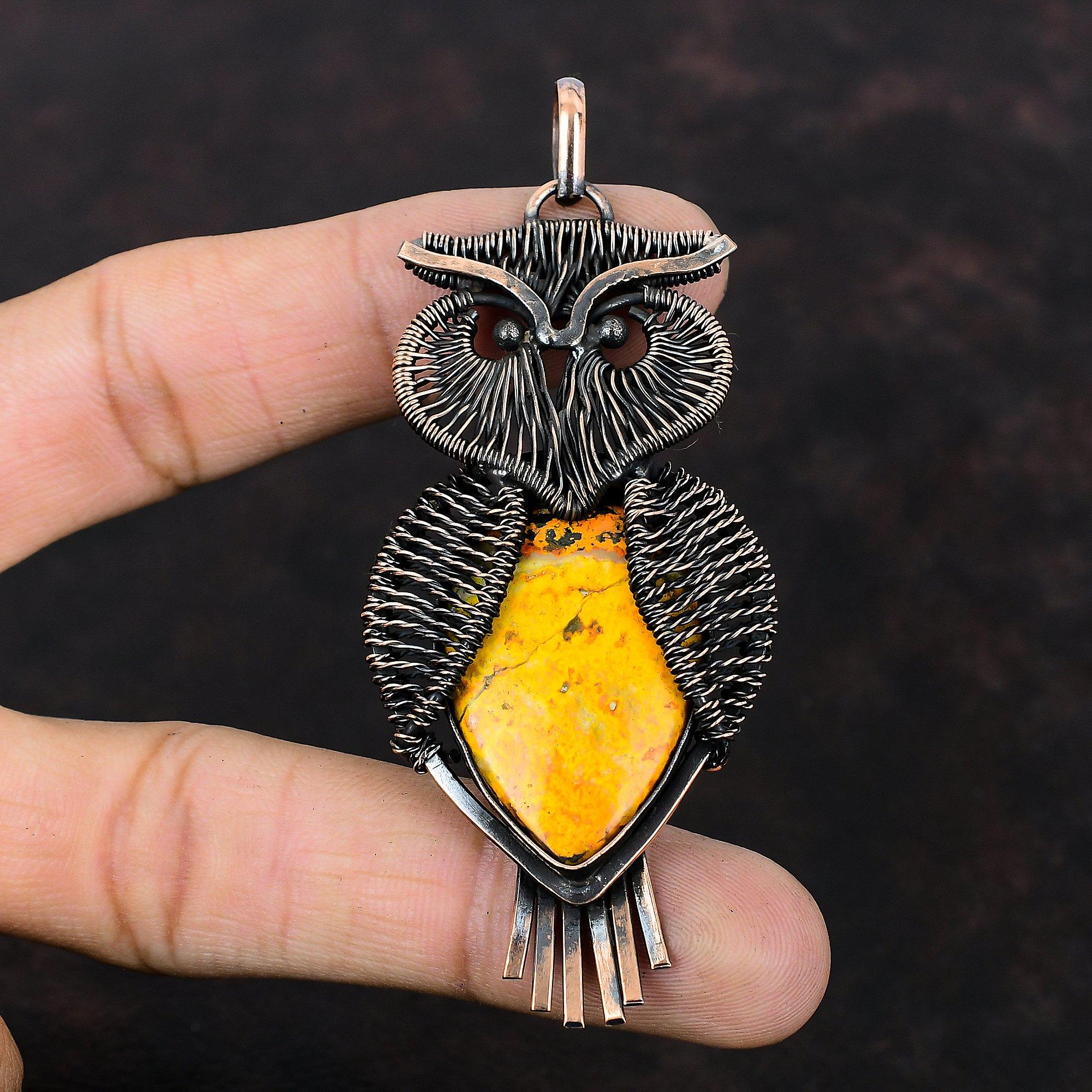 Кулон из яшмы «Шмель» Кулон, оплетенный медной проволокой Кулон с драгоценным камнем Украшения из меди ручной работы Кулон «Сова» Подарок для нее Кулон в уникальном стиле