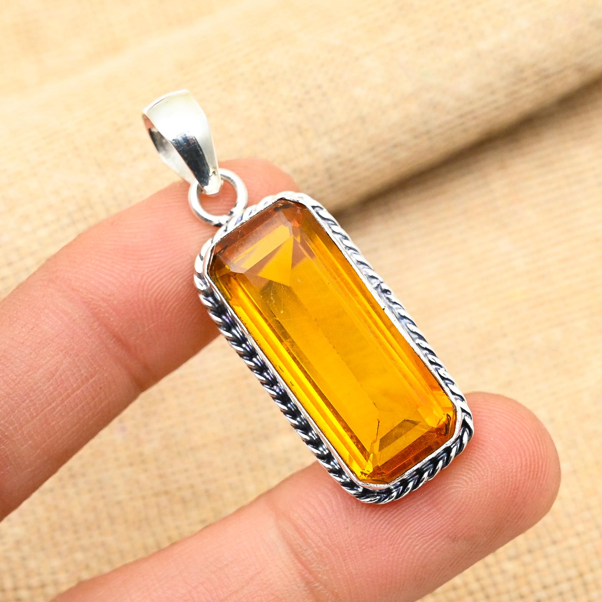 Citrine Gemstone Handmade 925 Solid Sterling Silver Jewelry Pendant For Her