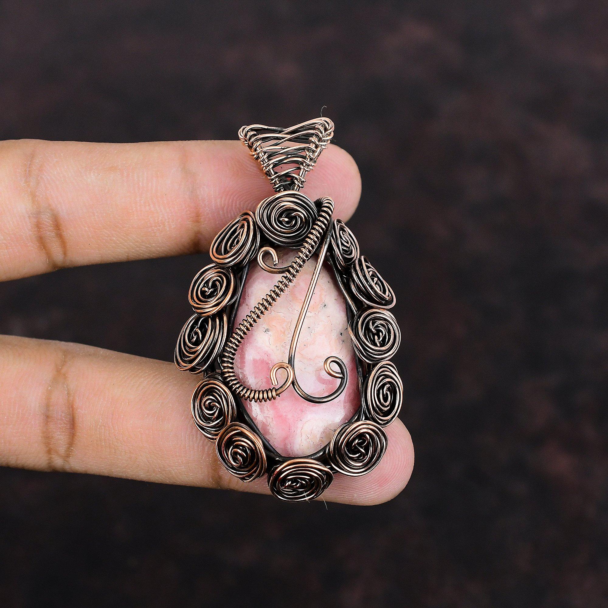 Rhodochrosite Pendant Copper Wire Wrapped Pendant Original Gemstone Pendant Beautiful Copper Jewelry Gift For Her Handmade Wire Wrap Jewelry