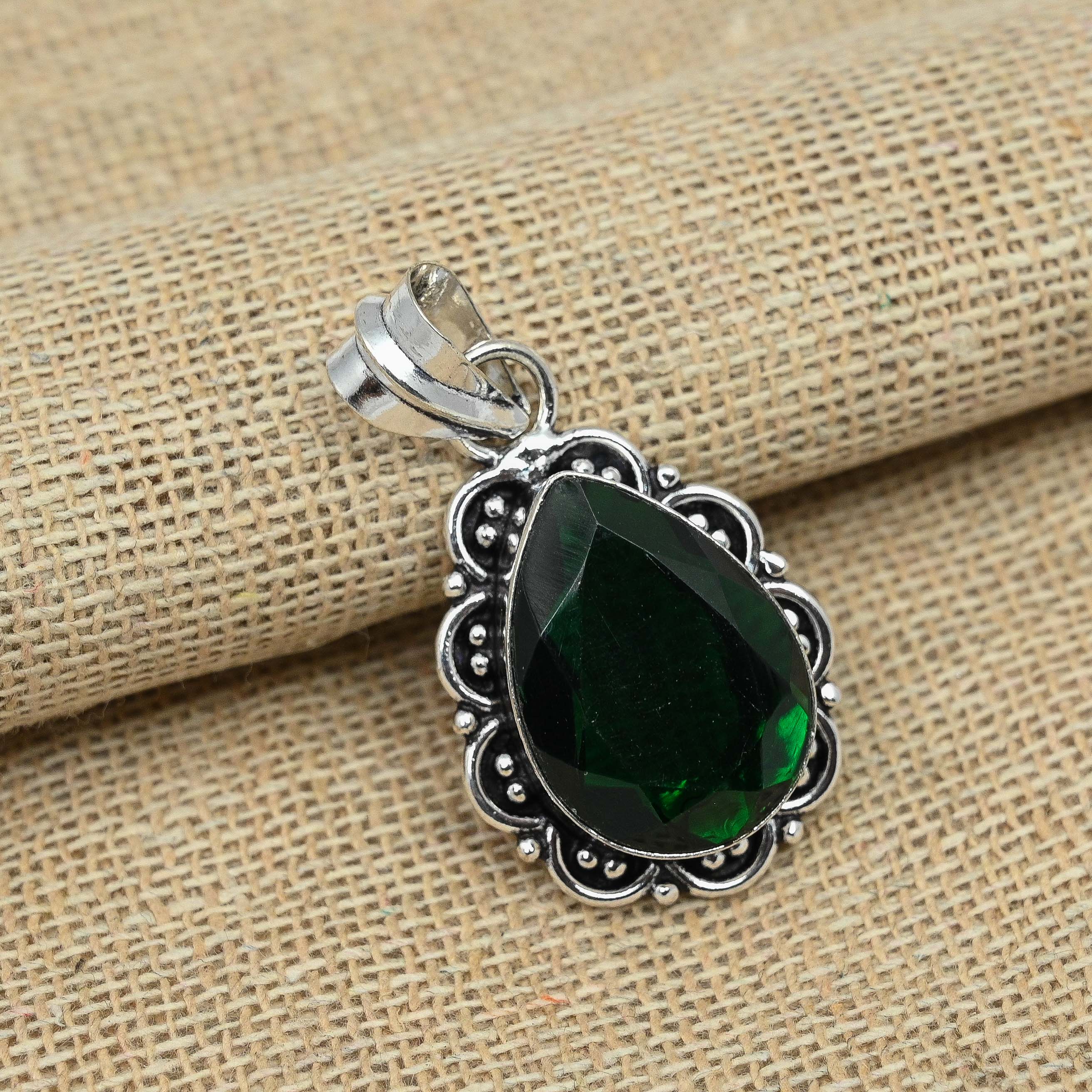 Подвеска из драгоценного камня ручной работы из стерлингового серебра 925 пробы Chrome Diopside для нее