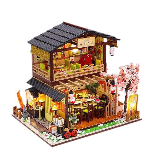 Творческий ручной работы собранный магазин суши вишневого цвета, миниатюрный кукольный домик для взрослых, подарки на день рождения