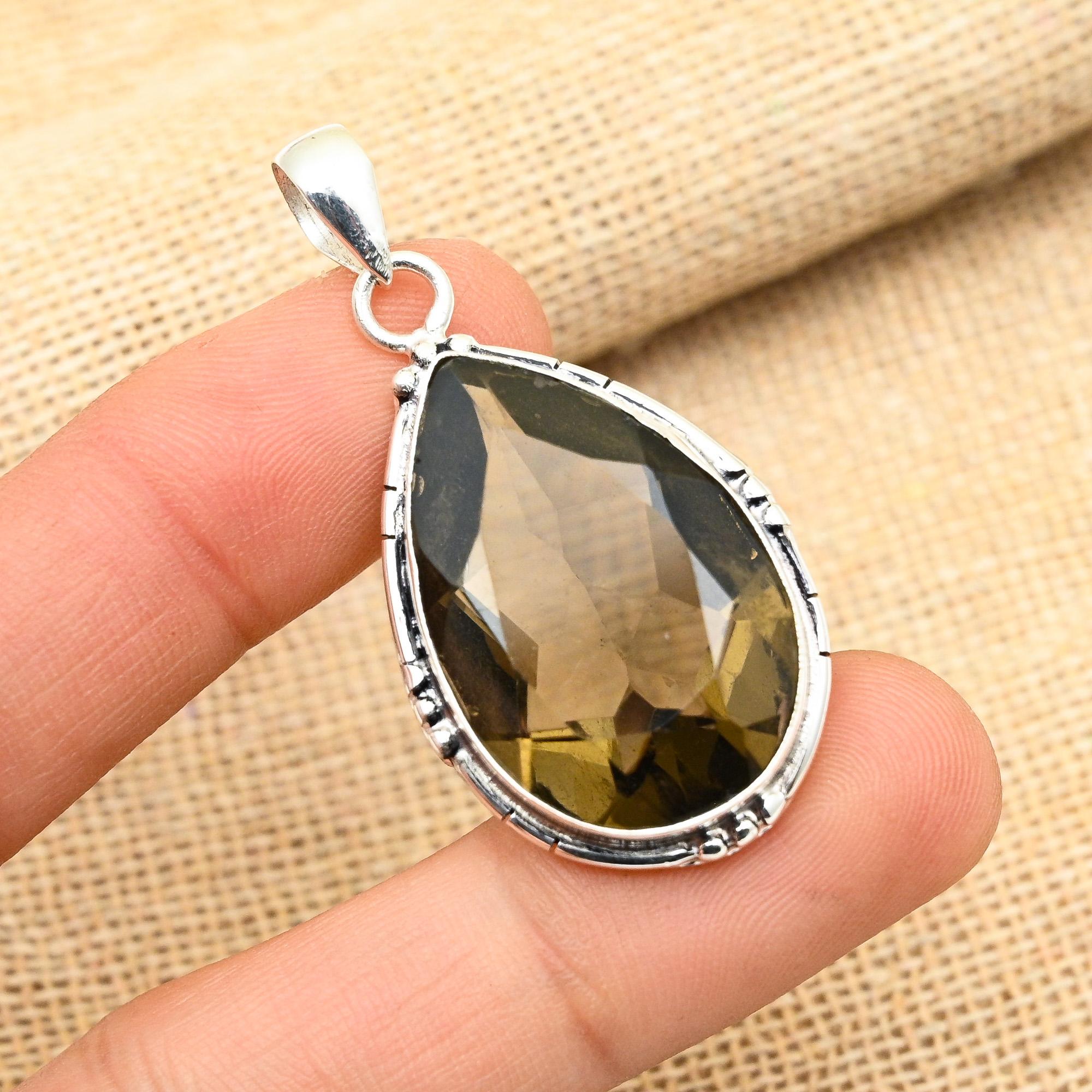 Smoky Topaz Gemstone Handmade 925 Solid Sterling Silver Jewelry Pendant For Wedding Gift