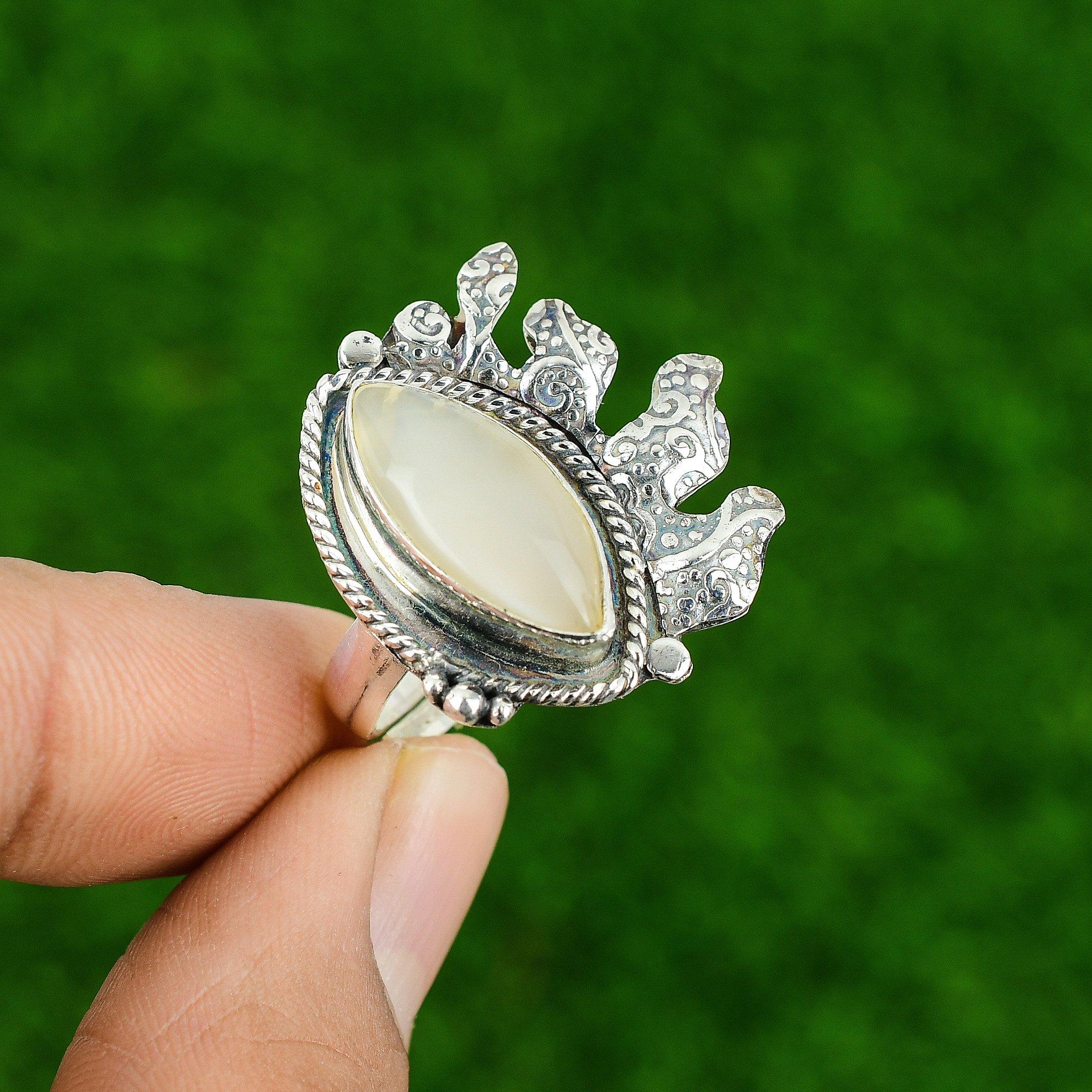 Gift For Women Stackable Adjustable Ring 925 Silver Natural Moonstone Gemstone