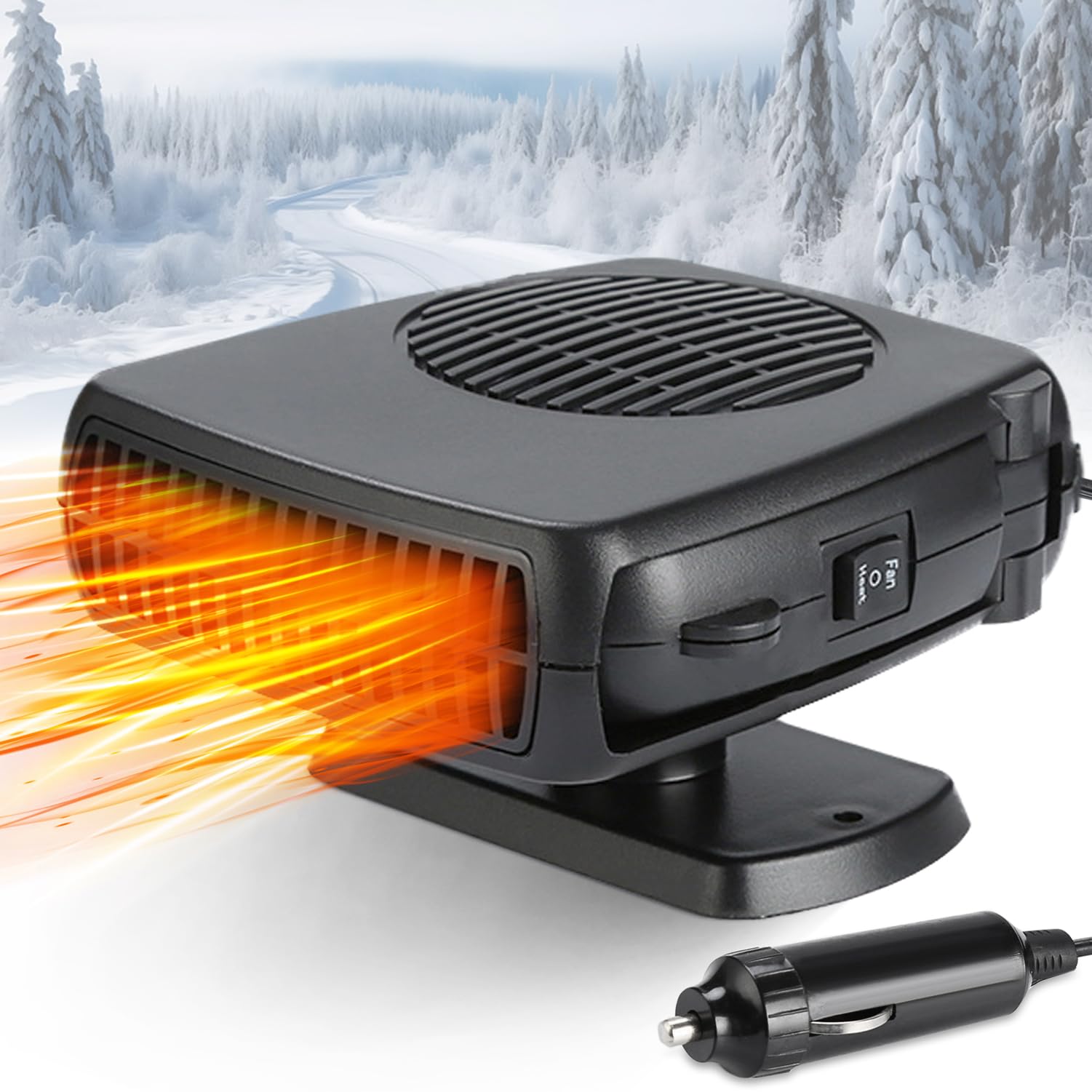 2 In 1 Car Heater, 12V 150W Automobile Windscreen Fan with Fast Heating Defrost for Auto Ceramic Heater Fan