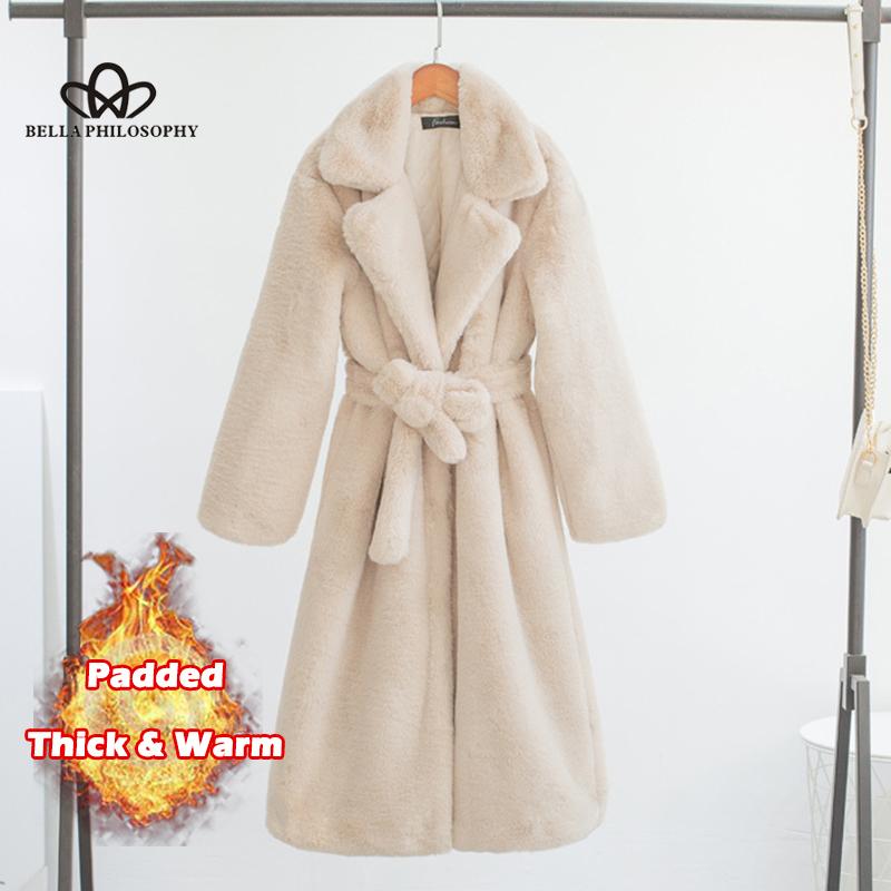 Women Winter Warm Faux Fur Coat Thick Women Long Coat Turn Down Collar Women Warm Coat With Belt Casaco Feminino