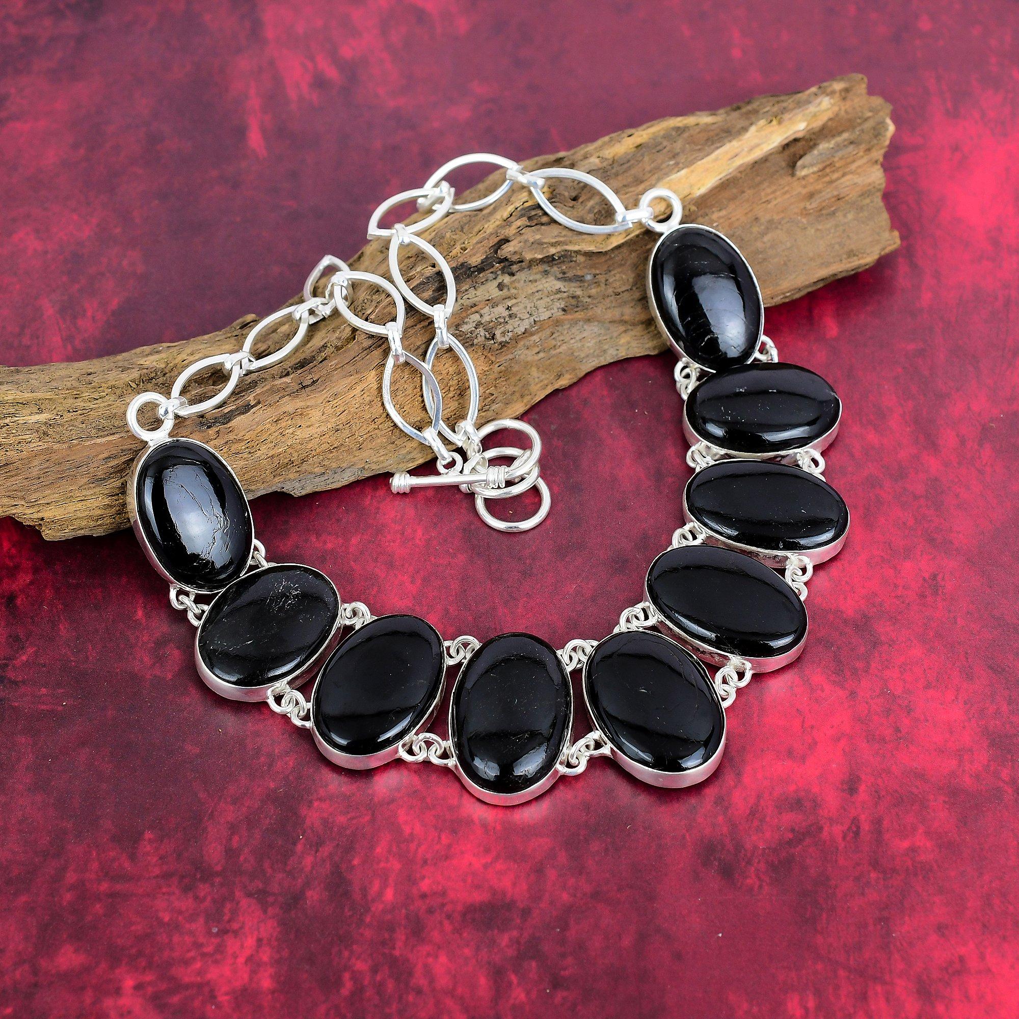 Black Tourmaline Necklace Gemstone Jewelry, 925 Solid Sterling Silver Necklace, Adjustable Handmade Chain Necklace Jewelry