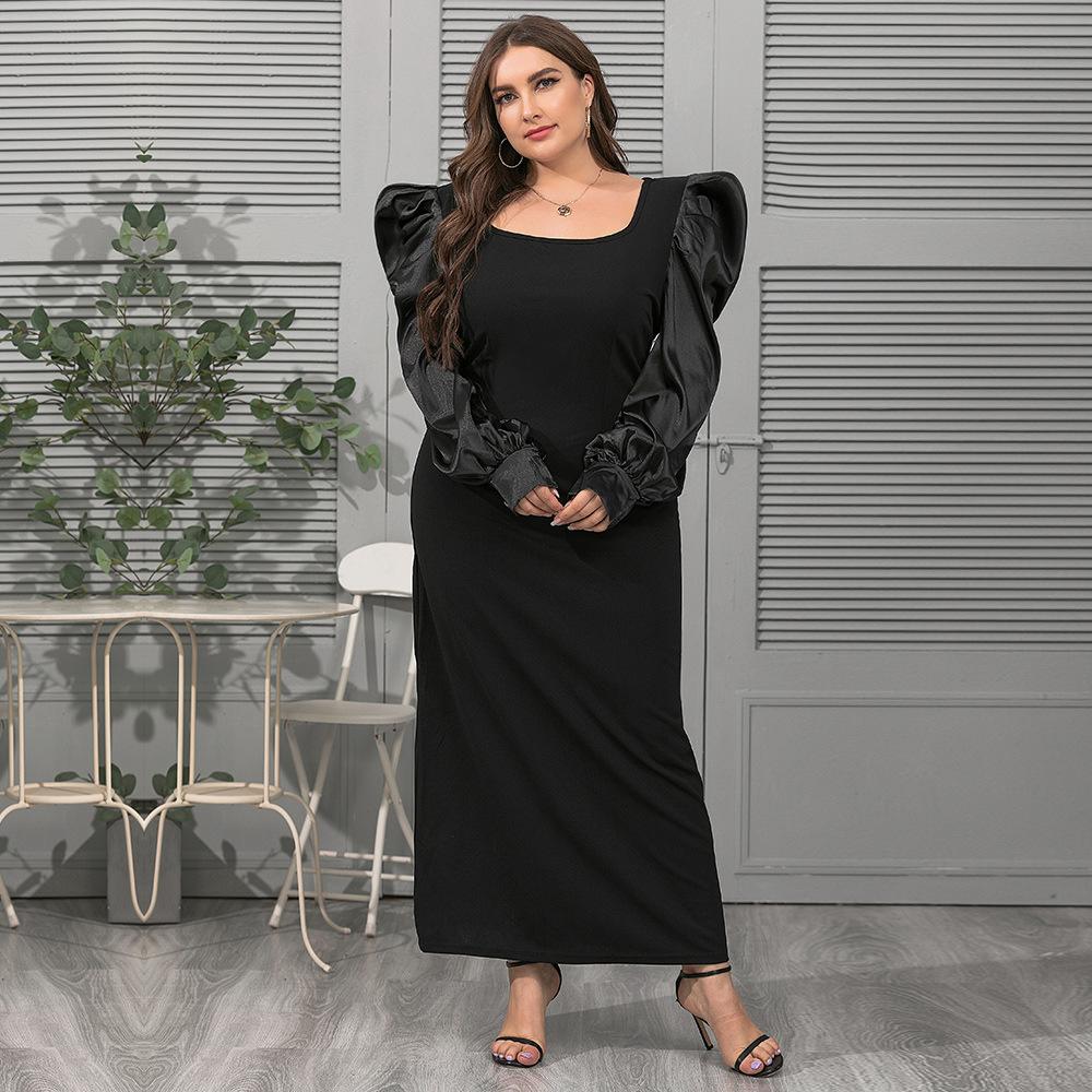 Весенне-осеннее женское платье большого размера, модное свободное элегантное платье с квадратным воротником и рукавами-пузырьками