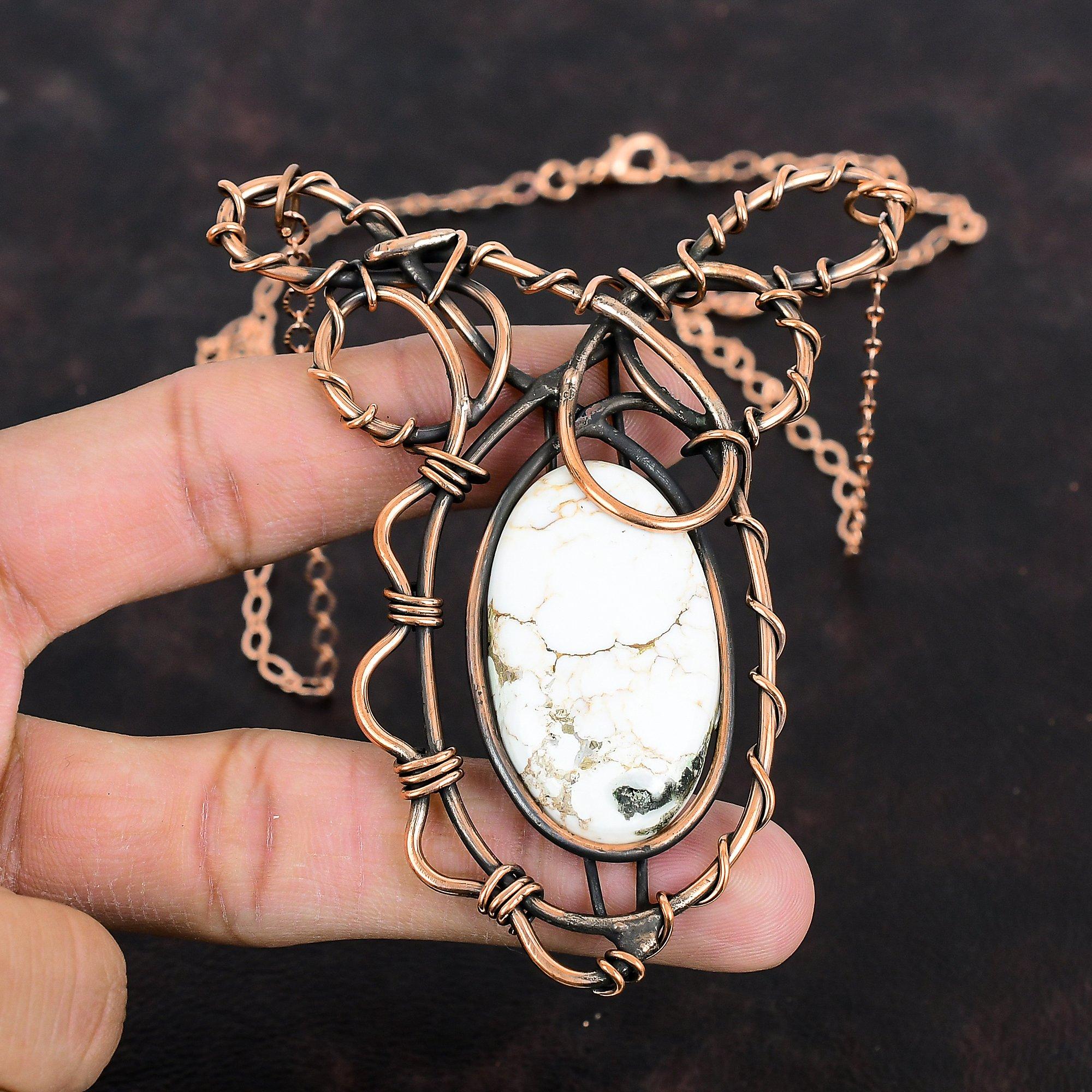 Wild Horse Magnesite Necklace Copper Wire Wrapped Necklace Handmade Gemstone Necklace Adjustable Chain Necklace Copper Jewelry Gifts For Her