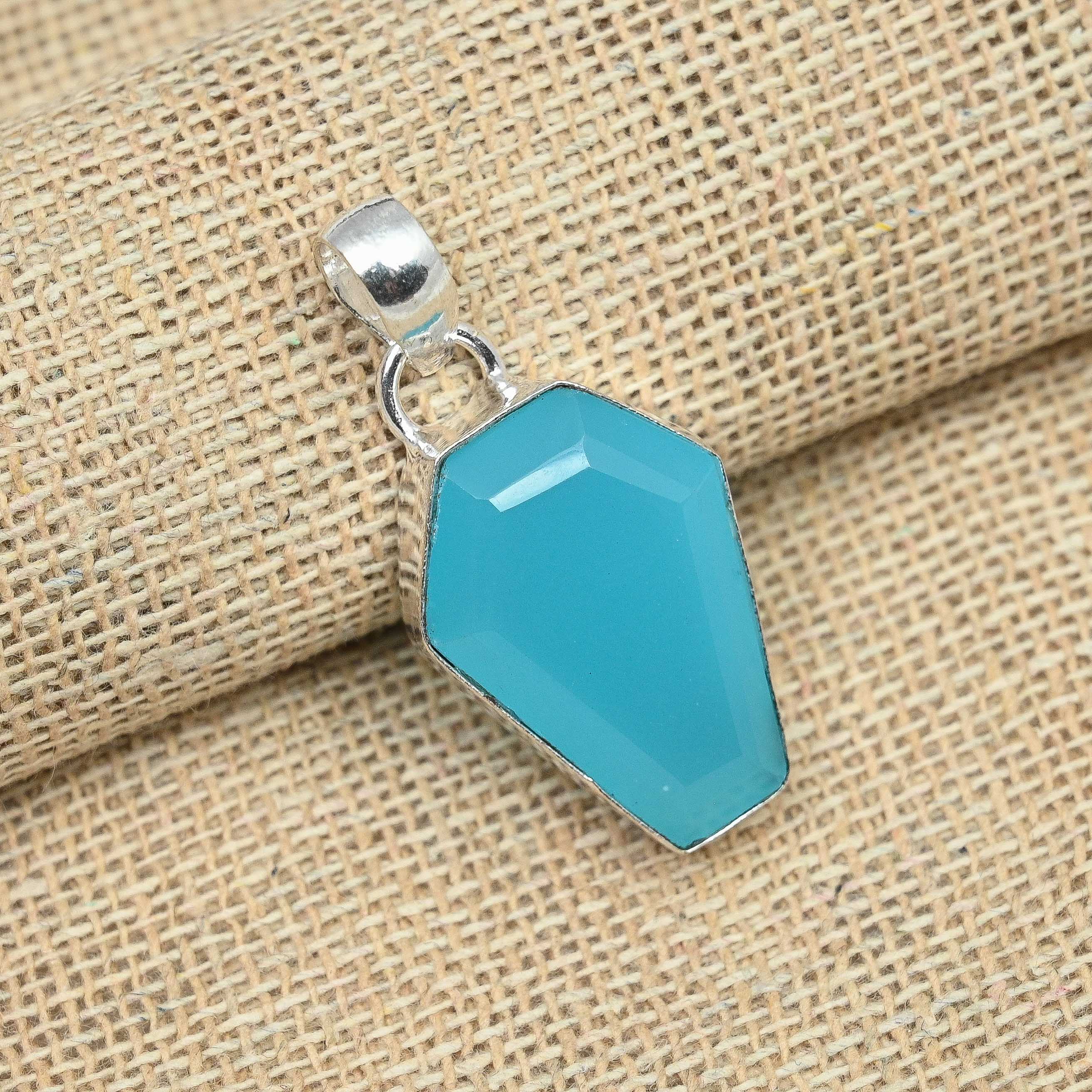 Синий халцедоновый драгоценный камень 925 пробы Серебряный кулон ручной работы в виде гроба
