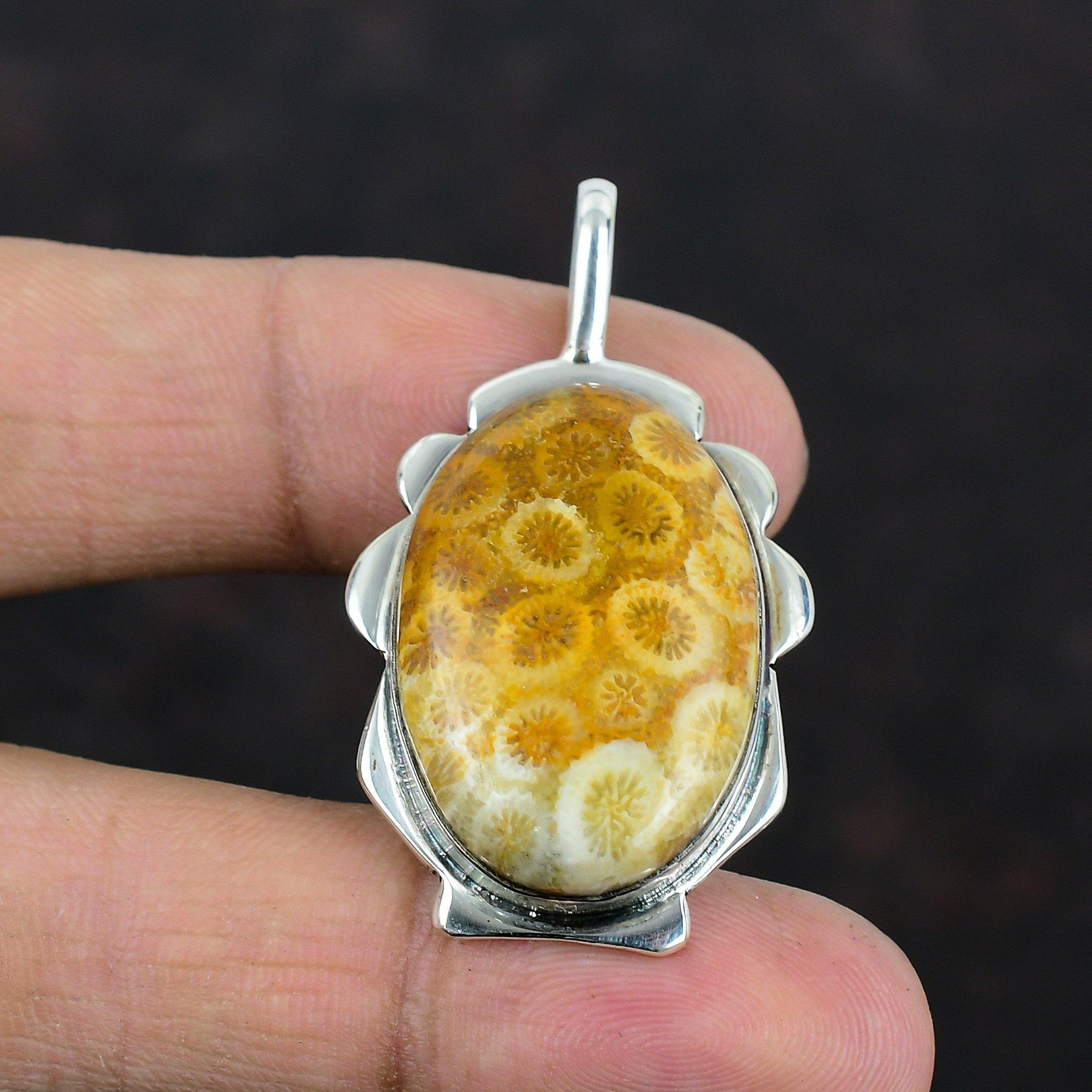 Подвеска из ископаемого коралла, ювелирные изделия из натурального драгоценного камня, уникальная подвеска из стерлингового серебра 925 пробы, подвеска из ископаемого коралла, ювелирные изделия ручной работы, свадебные подарки