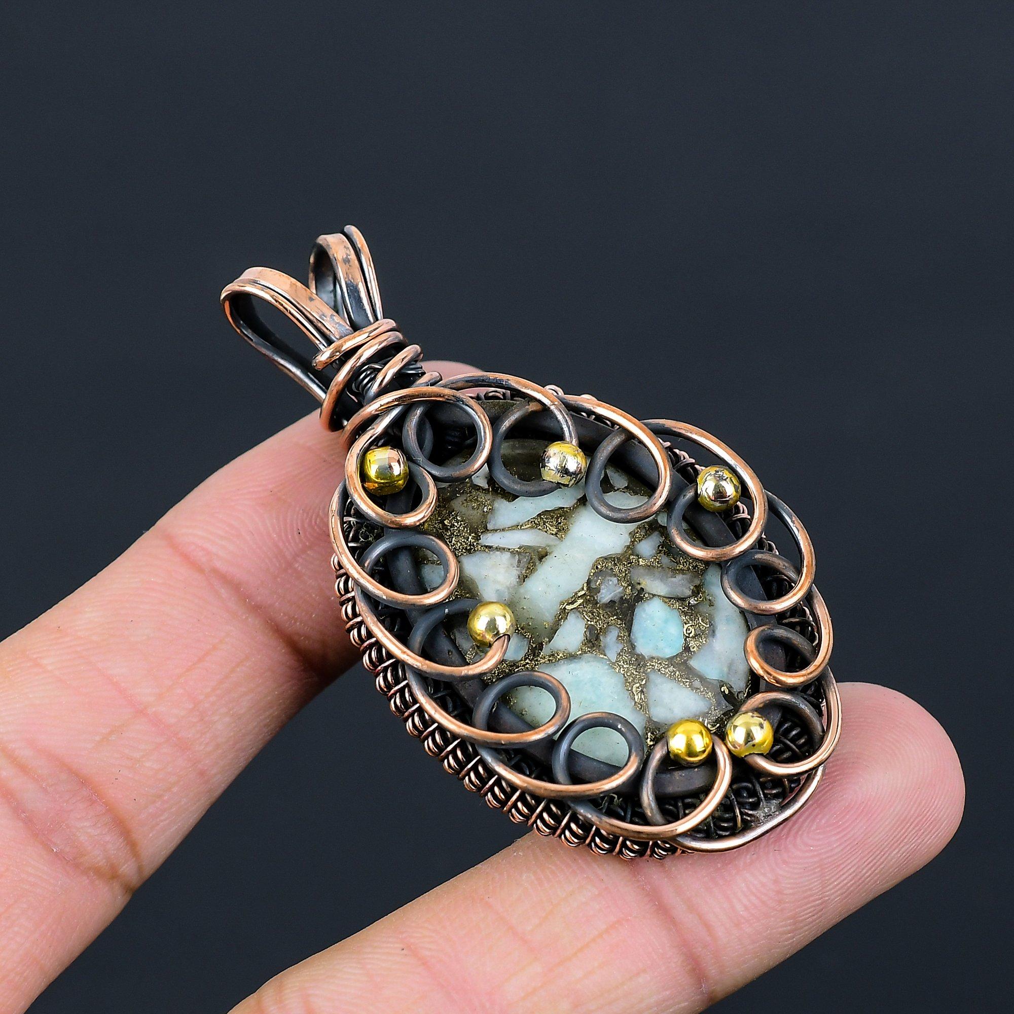 Медный Ларимар, драгоценный камень, чистая медная проволока, обернутая ювелирным кулоном ручной работы