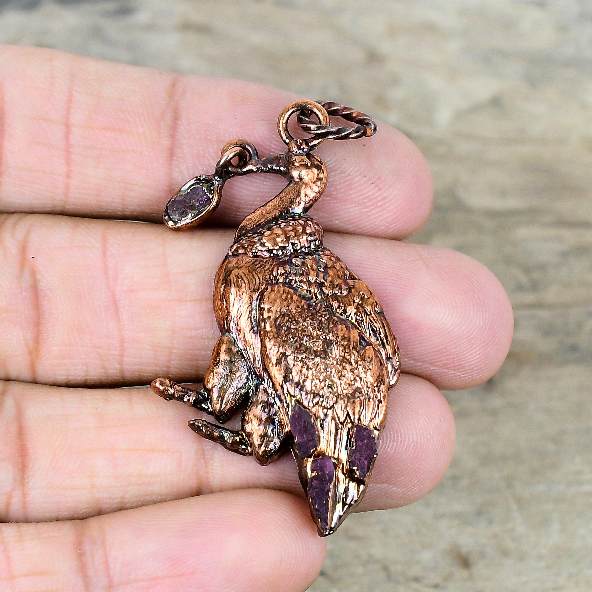 Pink Tourmaline Rough Pendant Electroformed Copper Pendant Peacock Jewelry Gemstone Pendant Handmade Jewelry Gifts for Wife Designer Pendant