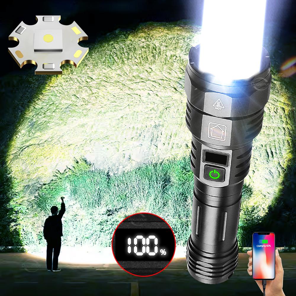 2000M Spotlight LED Flashlight 500W White Laser High Power Flashlight USB Rechargeable Powerful Torch Lantern Hand Lamp