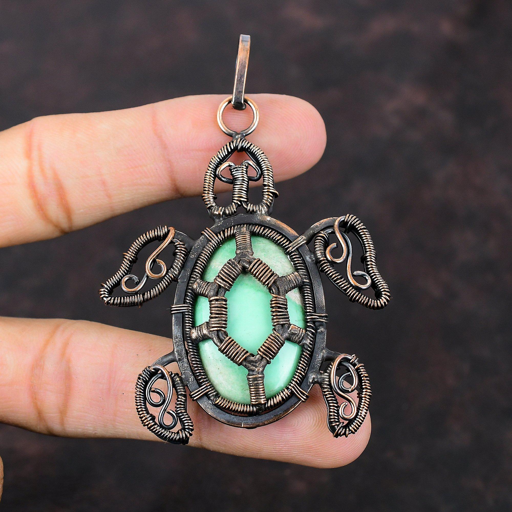 Кулон из варисцита, медная проволока, кулон в виде черепахи ручной работы, медные украшения из варисцита, замечательный кулон с драгоценным камнем, подарок для мамы