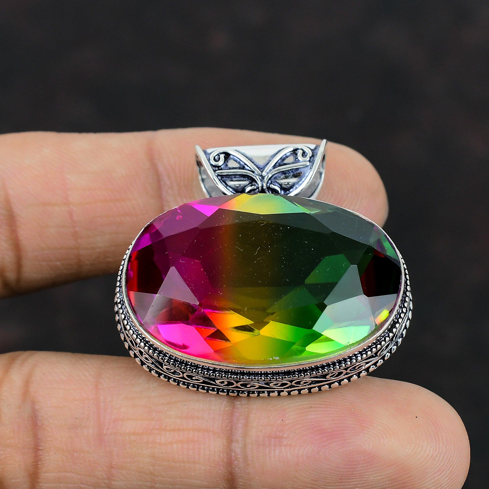 Граненый мультитурмалиновый кулон ручной работы, кулон с драгоценным камнем, винтажный кулон, подвеска из стерлингового серебра 925 пробы, ювелирные изделия с камнем, подарки на годовщину