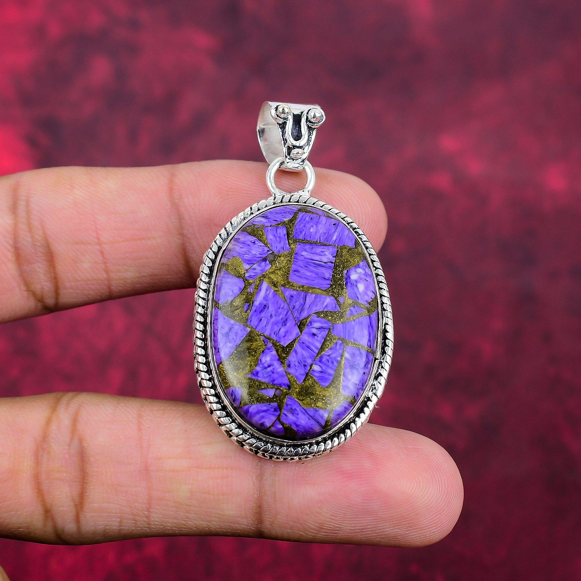 Copper Charoite Pendant Gemstone Jewelry, 925 Solid Sterling Silver Pendant, Handmade Gift For Wife Pendant Jewelry