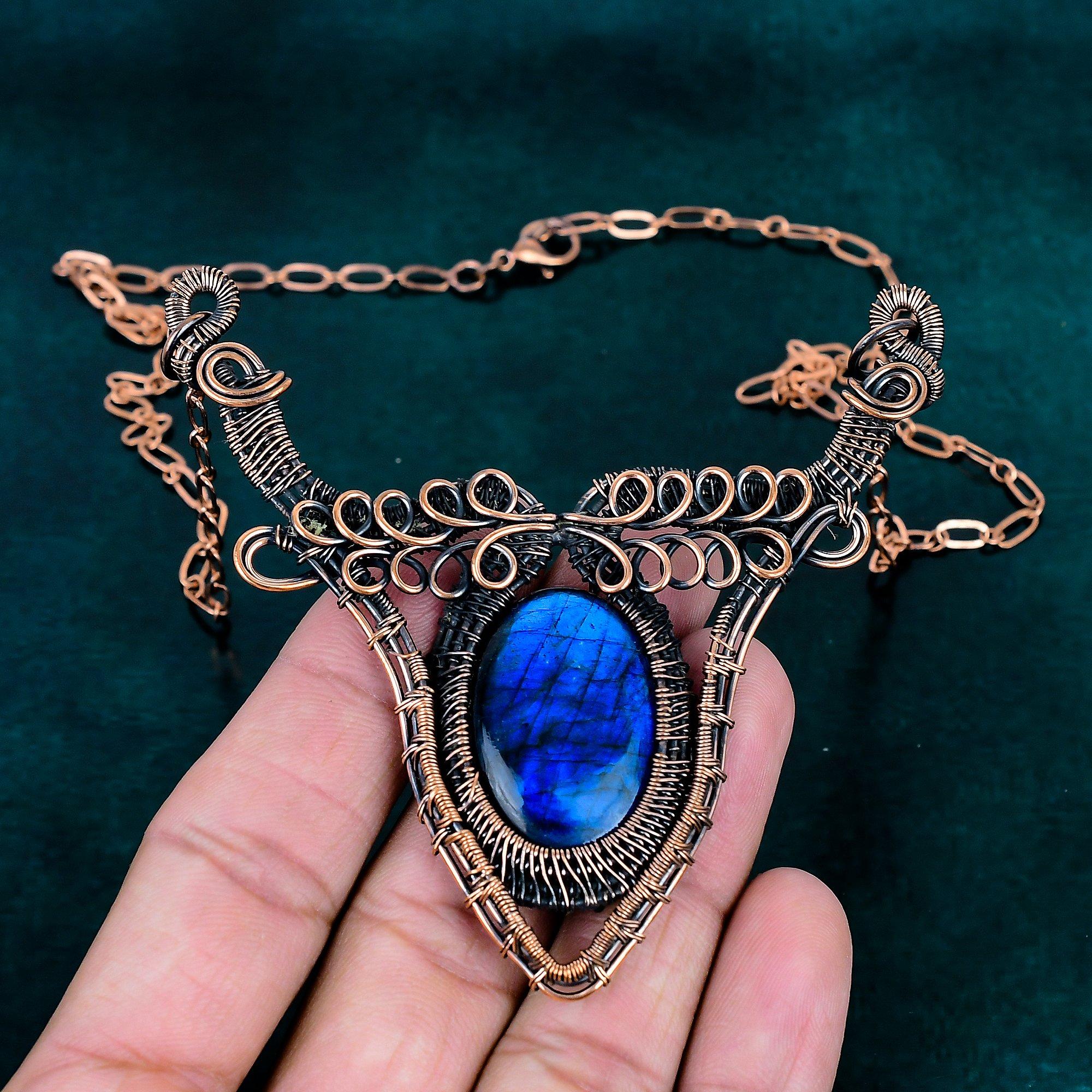 Labradorite necklace copper wire wrapped jewelry natural gemstone ooak necklace handmade fancy jewelry copper wire necklace anniversary gift