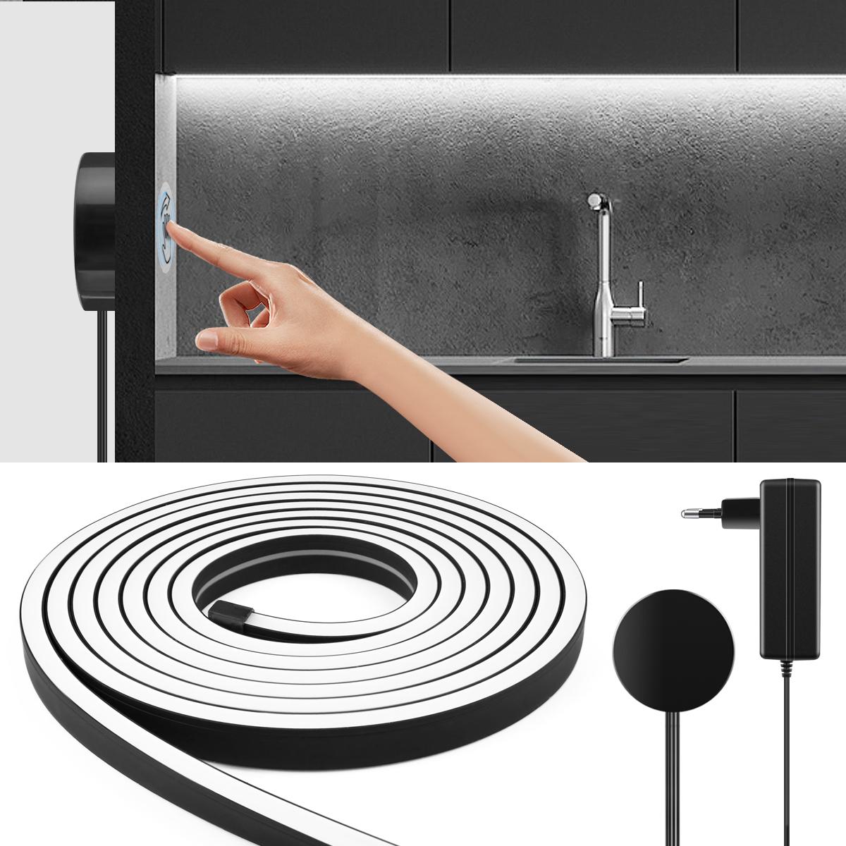 DC24V Black Silicone Tube LED Neon Light Strip With Penetrable Wood Wireless Touch Dimmer Switch DIY Kitchen Cabinet Night Lamp