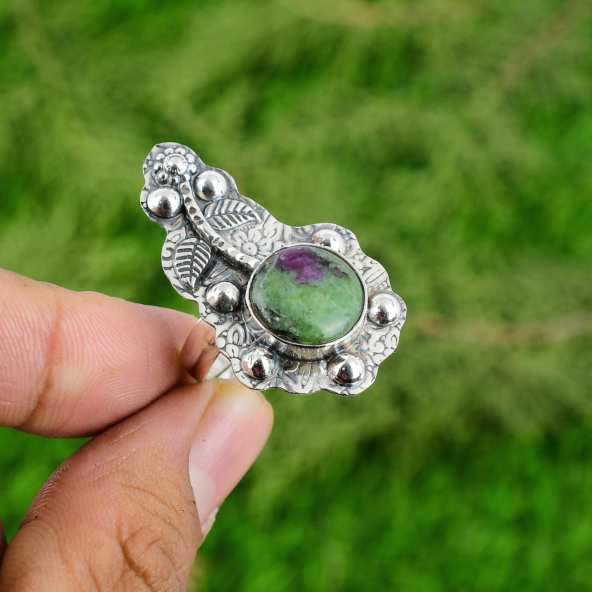 Gift For Her 925 Silver Natural Ruby Zoisite Stackable Flower Adjustable Ring