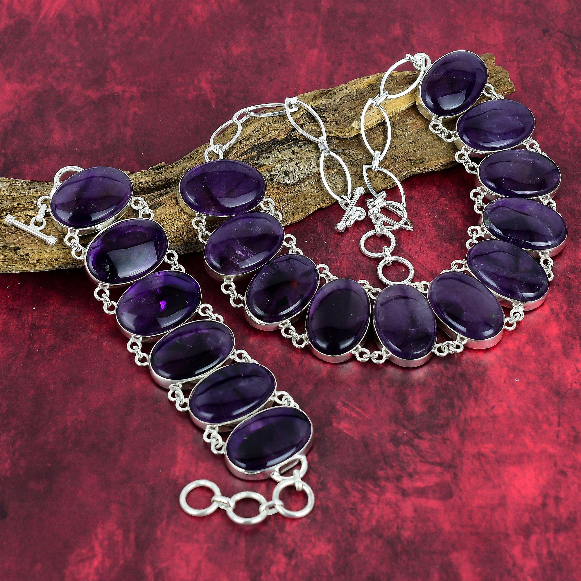 Star Amethyst 925 Solid Sterling Silver Necklace & Bracelet Jewelry Set, Beauteous Gemstone Jewelry, Handmade Adjustable Jewelry Set For Her