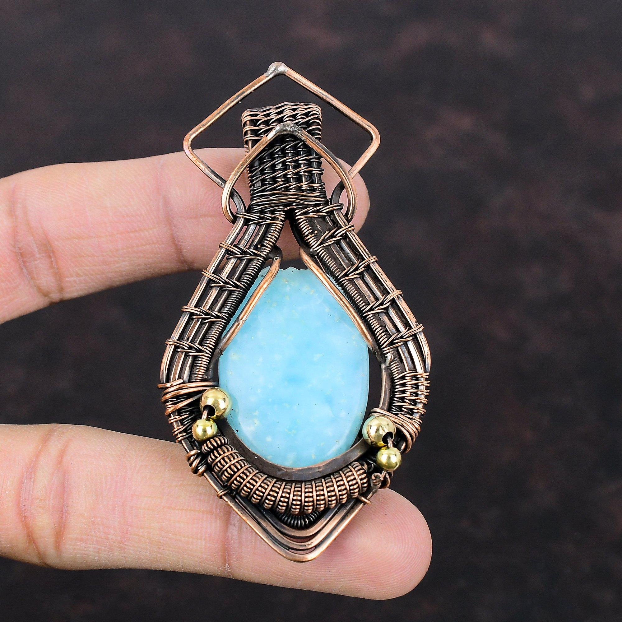 Hemimorphite Pendant Copper Wire Wrapped Gemstone Pendant Handmade Pendant Designer Copper Jewelry Gift For Engagement Wire Wrapped Jewelry