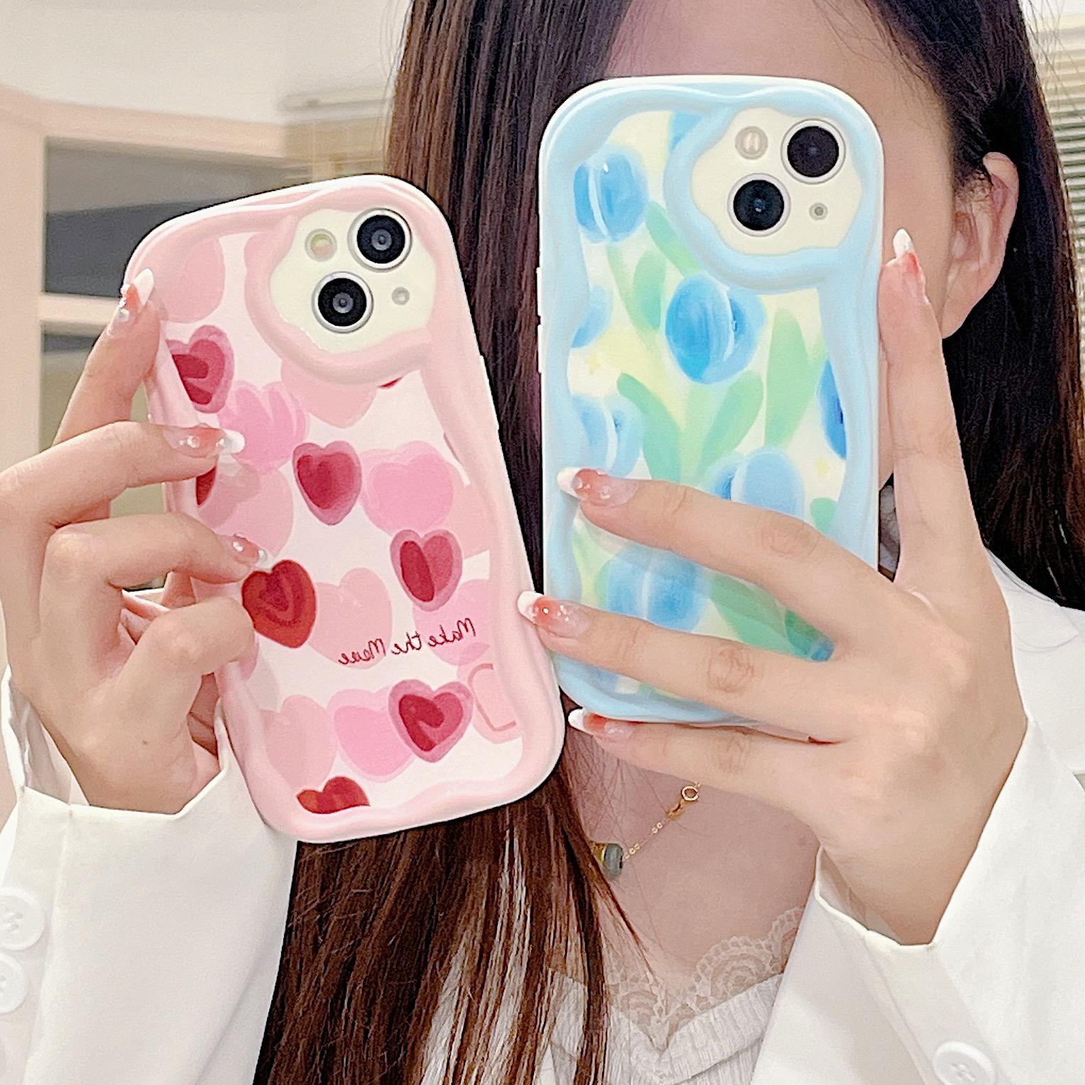 Cute Silicone Case for Tecno Spark 10C Xiaomi Redmi Note 12 11 iPhone 15 14 13 Samsung A54 A34 Funda Painted Cartoon Tulip Heart Cover Soft TPU Bumper