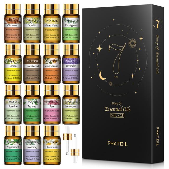 PHATOIL 15 шт. Подарочный набор эфирных масел для ароматерапевтического диффузора, роста волос, ухода за кожей, массажа, йоги, изготовления мыльных свечей для домашнего офиса