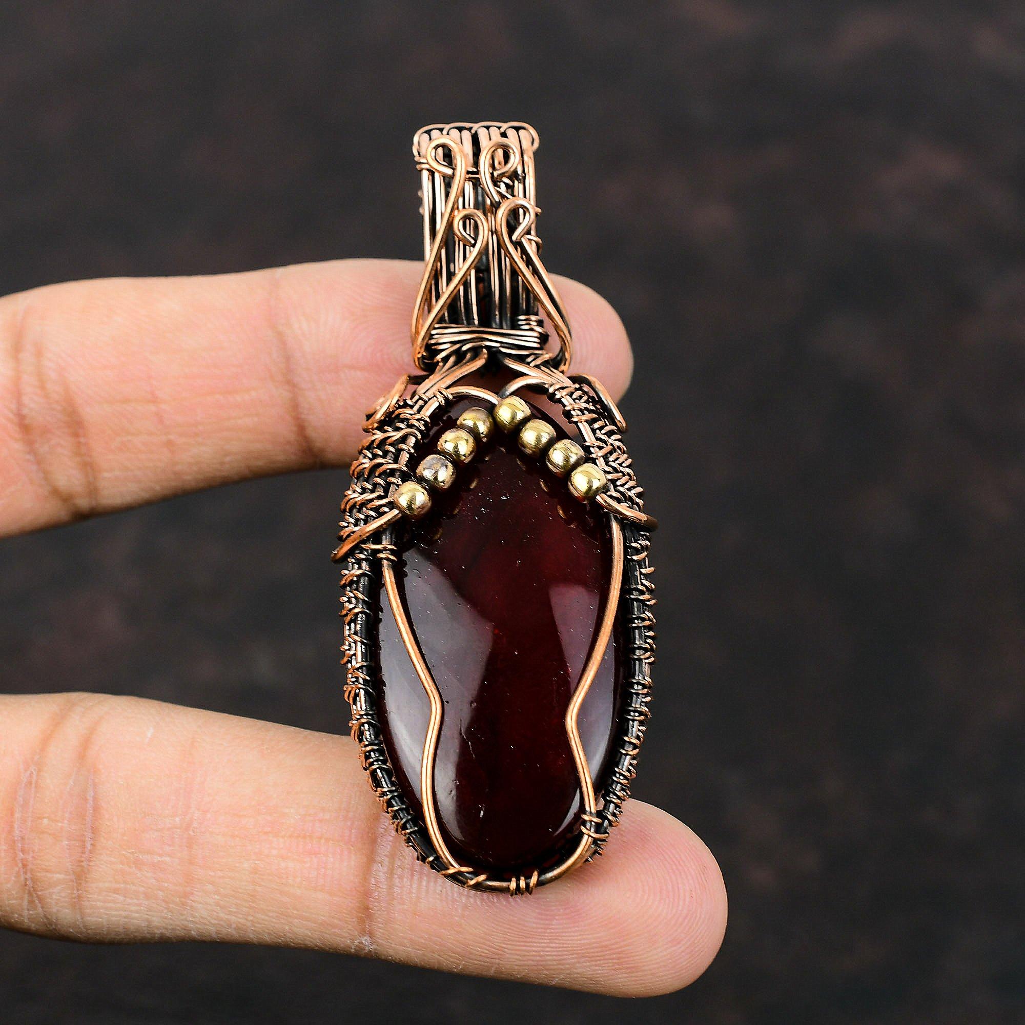 Red Fire Labradorite Pendant Copper Wire Wrapped Pendant Handmade Pendant Copper Wire Wrap Jewelry Original Gemstone Pendant Gift For Mother