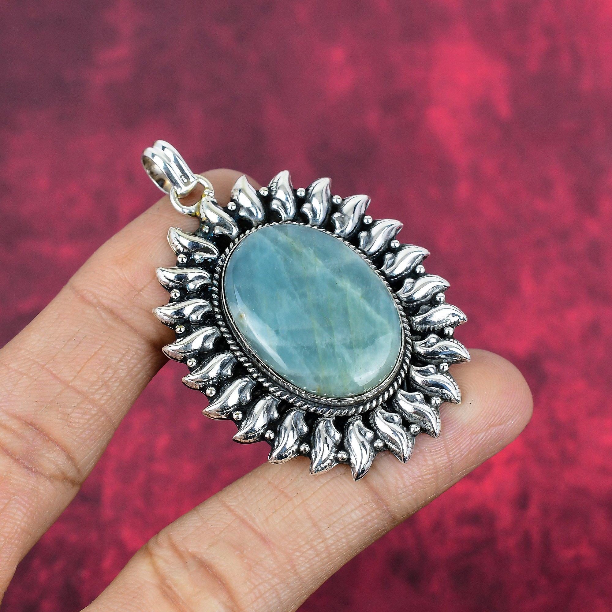 Аквамарин 925 сплошной серебряный кулон, кулон ручной работы с драгоценными камнями, подарки для жены абсолютно новый кулон