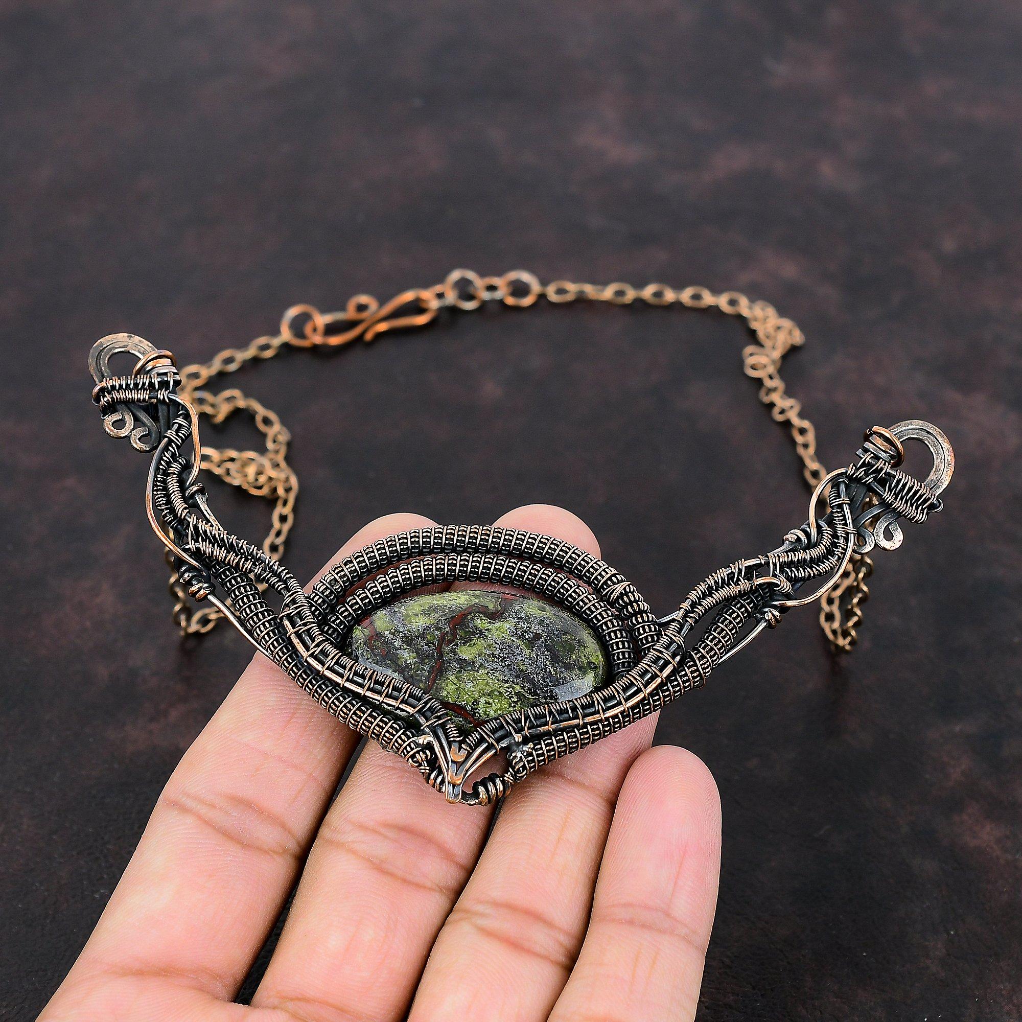 Ожерелье из меди с драконьим кровавым камнем, ожерелье с проволочной обмоткой, регулируемое цепочное ожерелье, ювелирные изделия из меди с драгоценными камнями, ожерелье ручной работы, подарок для матери