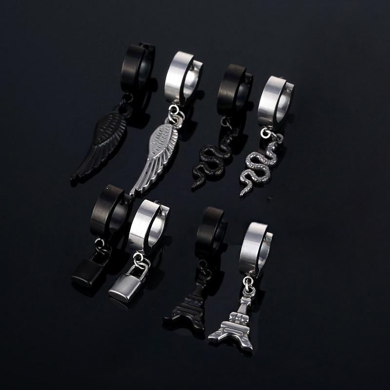 Панк черный серебряный цвет серьги со змеиными перьями пара серьги-кольца Pendientes ювелирные изделия