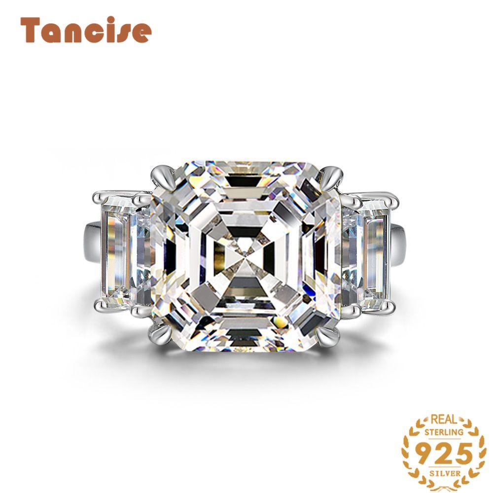 Tancise 12*12 Artificial ZirconS925 Sterling Silver Women's Jewelry Ring Luxury Temperament High Sense Wedding Ring