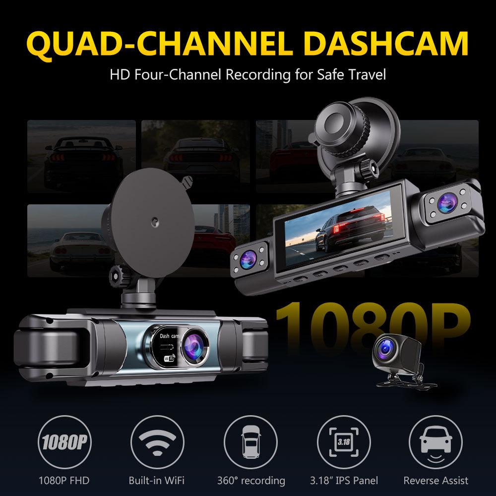 4-канальная 360° видеорегистратор, FHD 1080P, приложение WiFi, 4 объектива камеры, видеорегистратор для автомобилей с камерой заднего вида