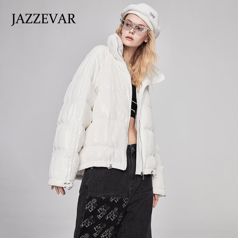 JAZZEVAR Пуховик с пайетками в тяжелом промышленном стиле, новый зимний женский пуховик среднего и длинного размера