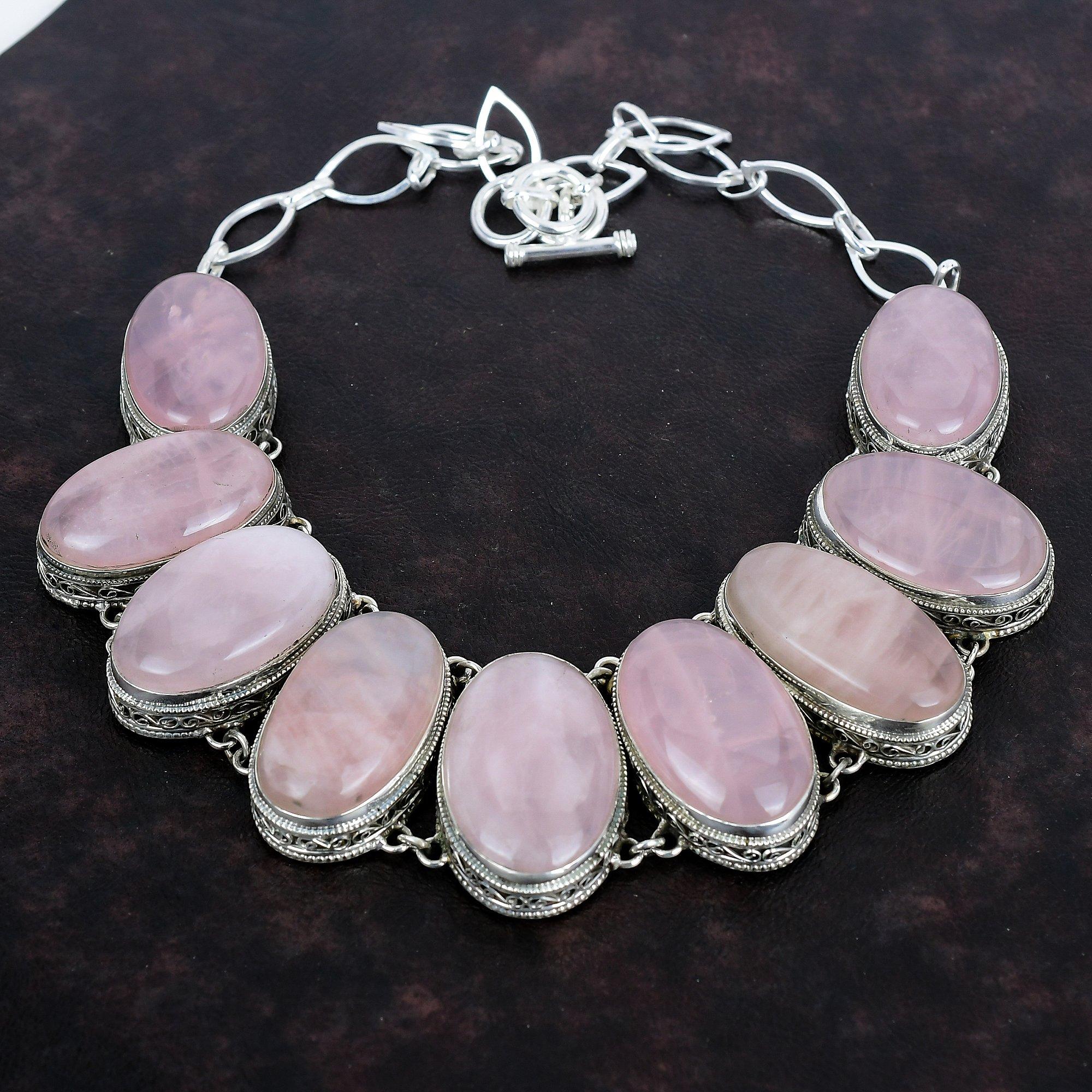 Rose Quartz Necklace Handmade Necklace Vintage Jewelry 925 Sterling Silver Necklace Adjustable Chain Necklace Gemstone Necklace Gift For Mom