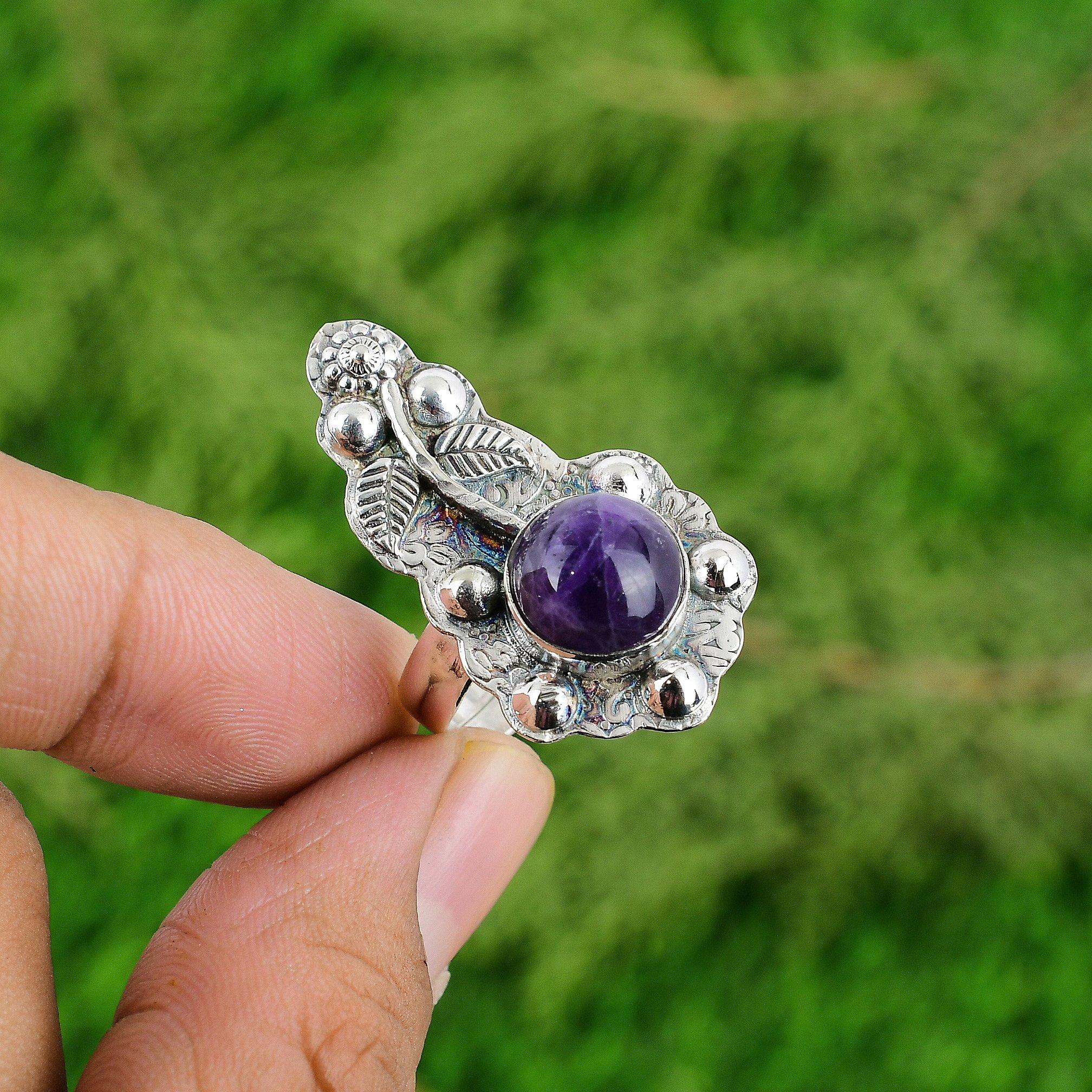 Natural African Amethyst 925 Sterling Silver Daughter New Promise Flower Ring