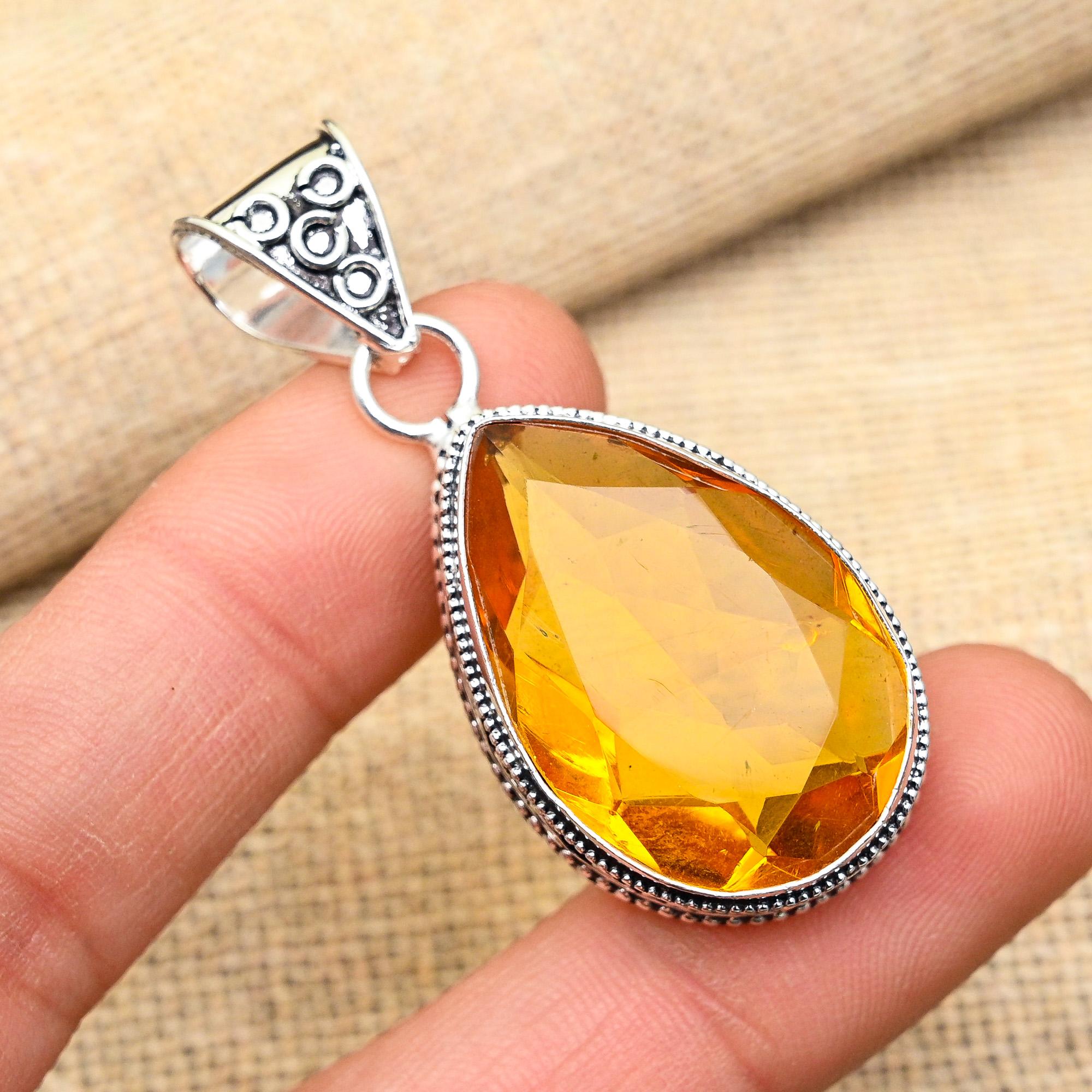 Красивый медовый топаз драгоценный камень ручной работы из стерлингового серебра 925 пробы ювелирный кулон для женщин
