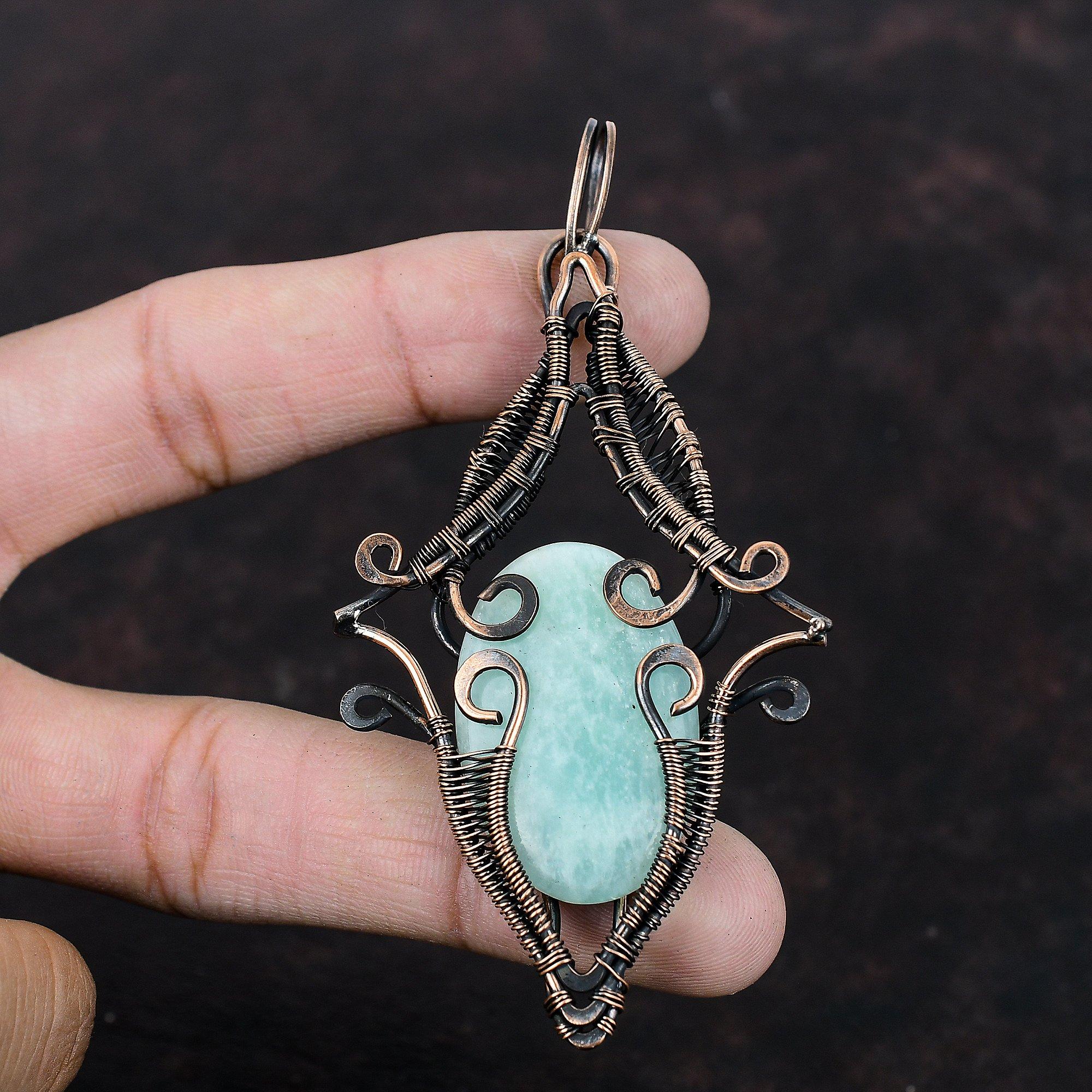 Амазонит Медный Кулон Ювелирные изделия, обернутые медной проволокой Ручной работы Бохо Кулон Кулон, обернутый медной проволокой Подарок для мамы Ювелирные изделия с драгоценным камнем Амазонит