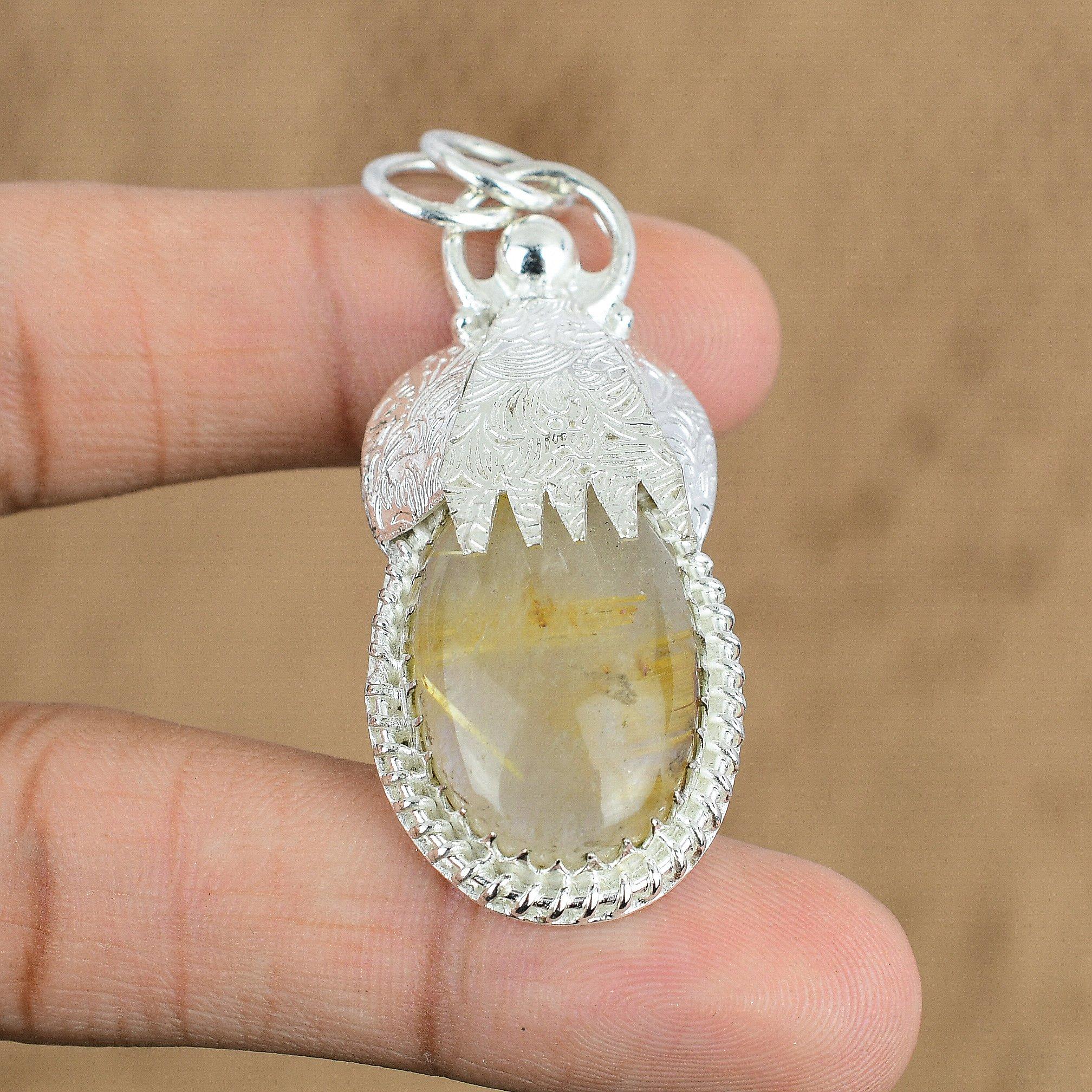 Подарок для женщин Подвеска Серебро 925 пробы Натуральный Золотистый Рутил Драгоценный камень